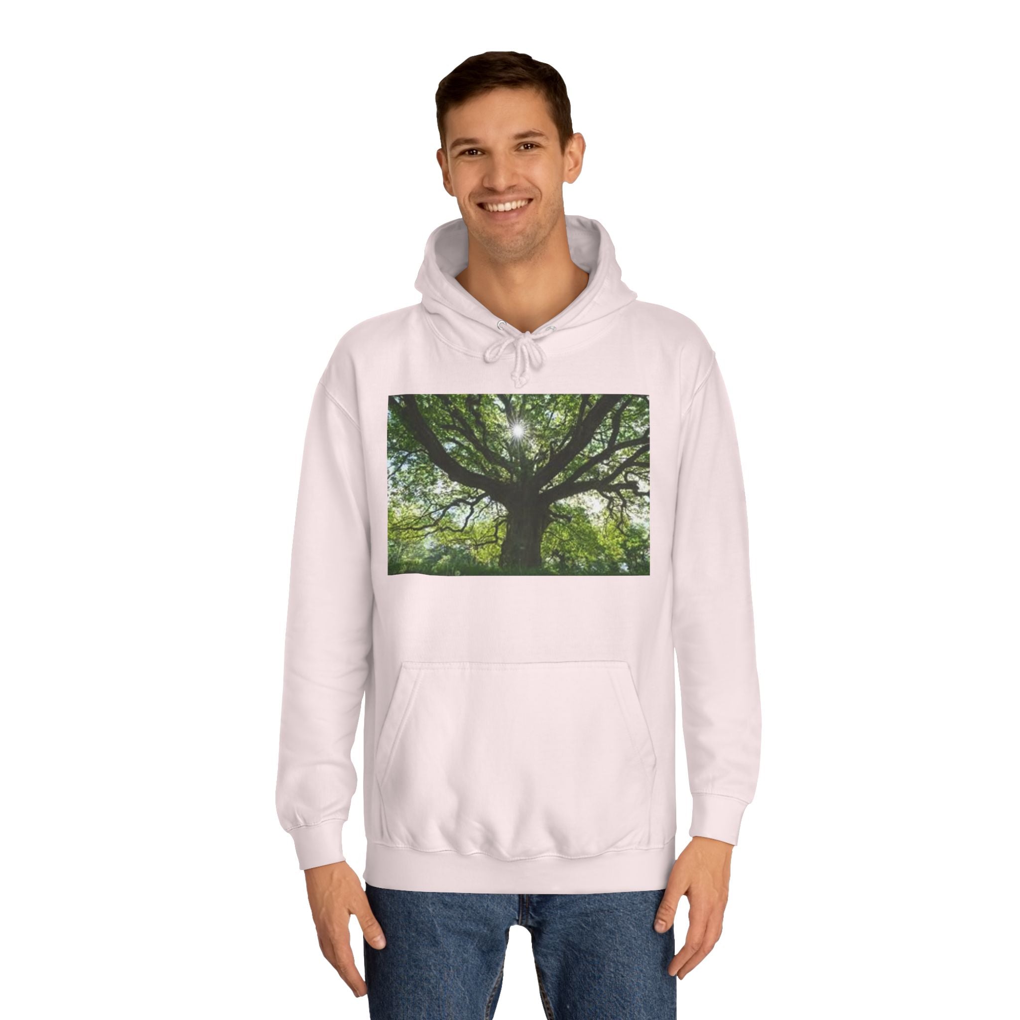 Sunlit Oak Tree Hoodie | Forest Nature Photography, Green Tree Sweatshirt