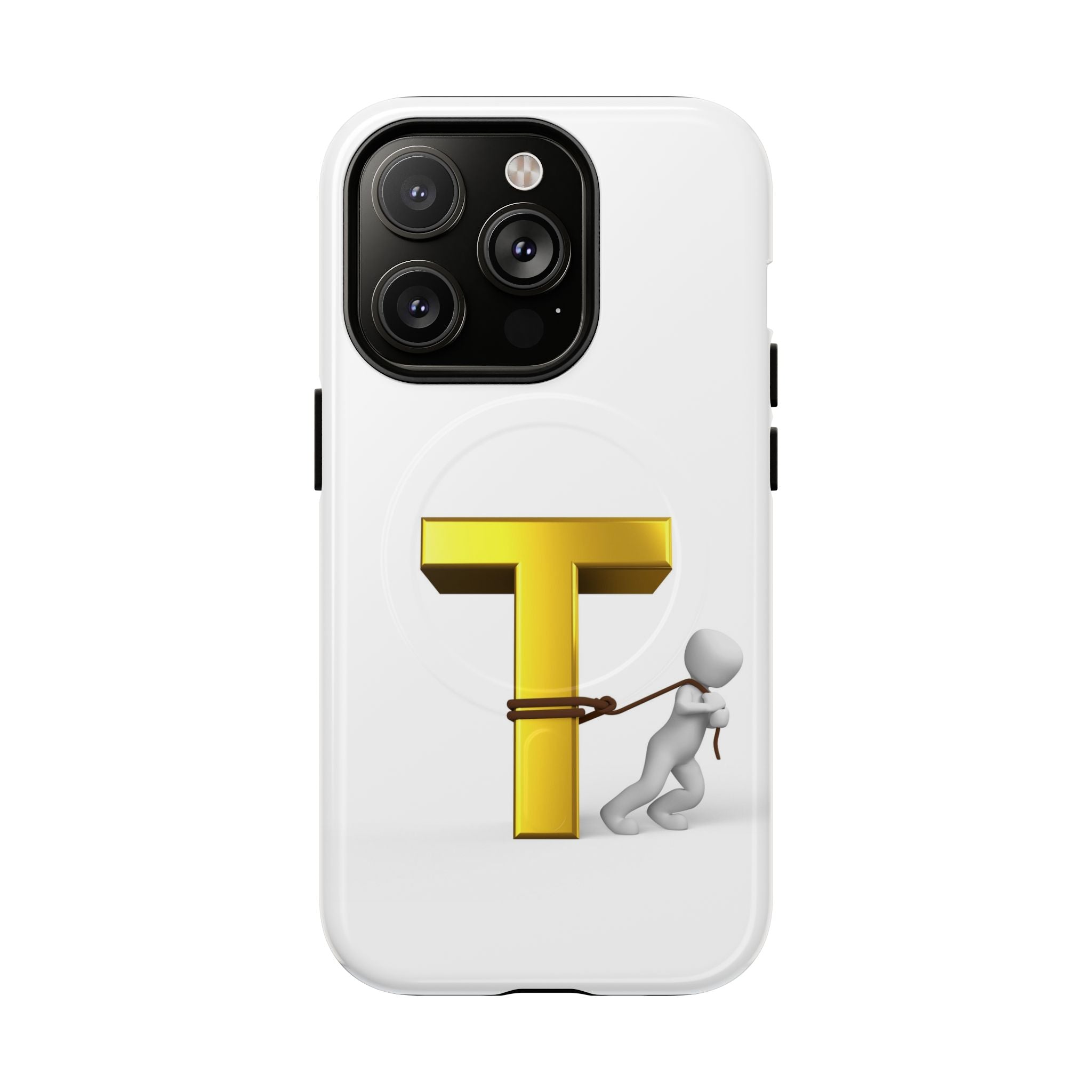Coque de téléphone Lettre T en or avec personnage tirant | Coque magnétique résistante