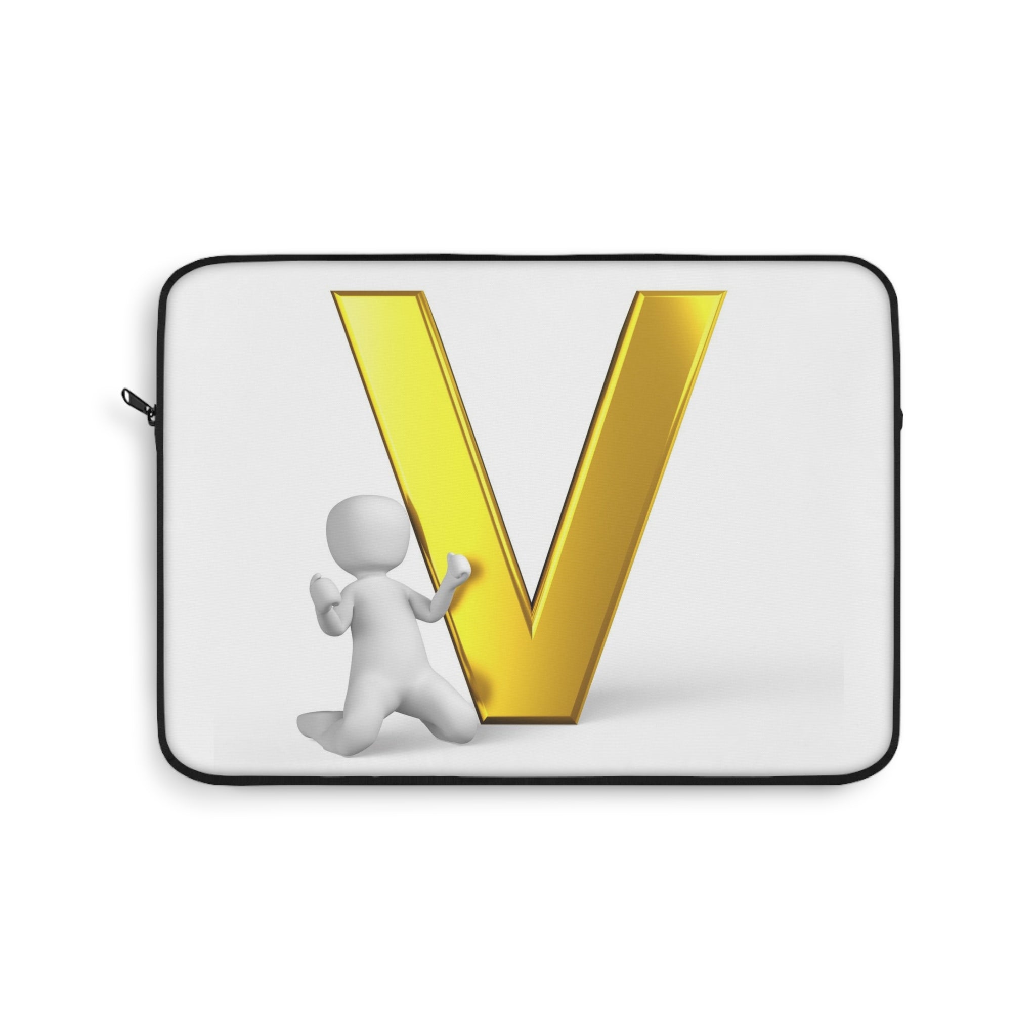 Gold Letter V with 3D Figure Laptop Sleeve | Monogram Initial V