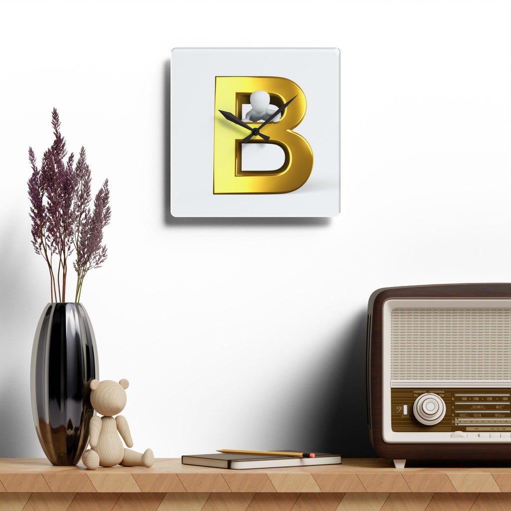 Gold Letter B Monogram Acrylic Wall Clock | Modern Initial Decor
