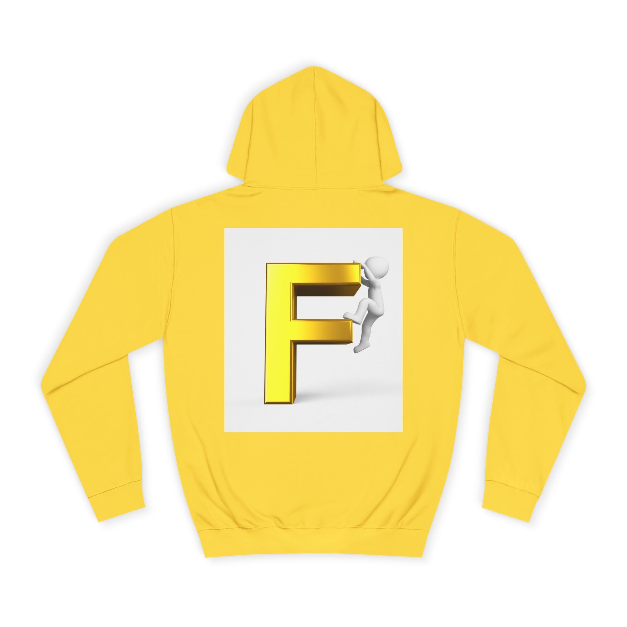 3D Gold Letter F Hoodie | Climbing Figurine Letterman Style