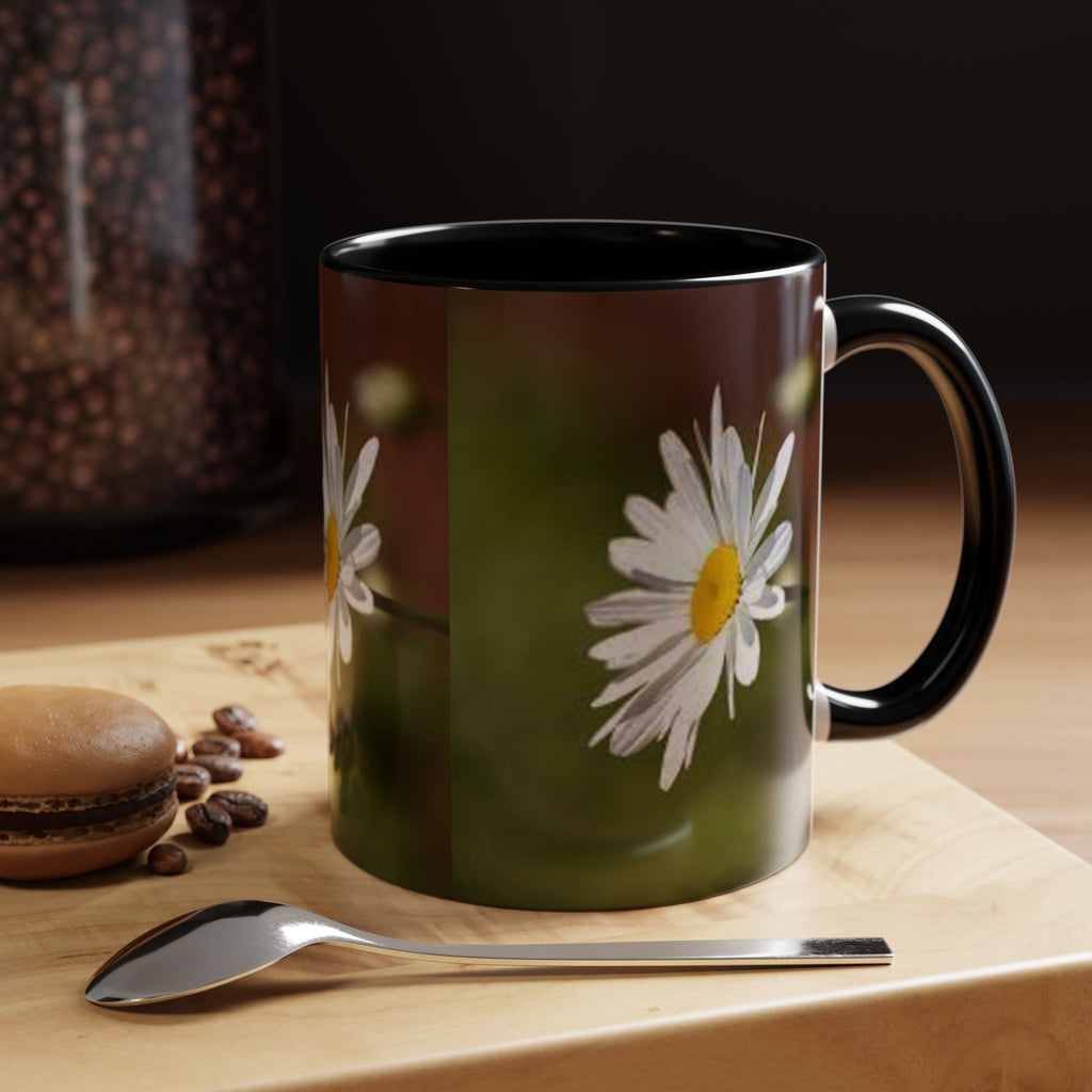 White Daisy Floral Accent Mug | 11oz or 15oz Ceramic