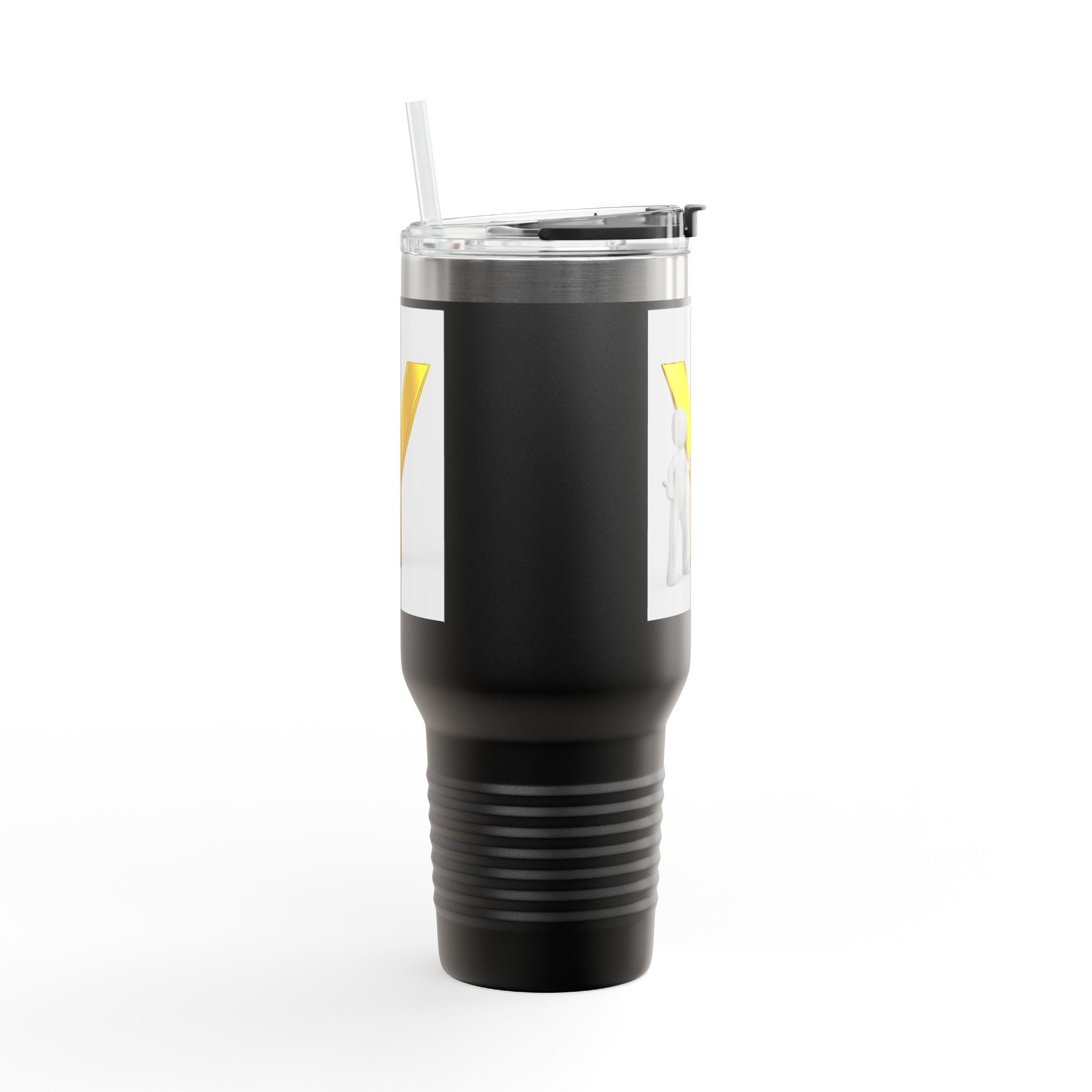 Yellow 3D Letter Y with Figure Travel Mug