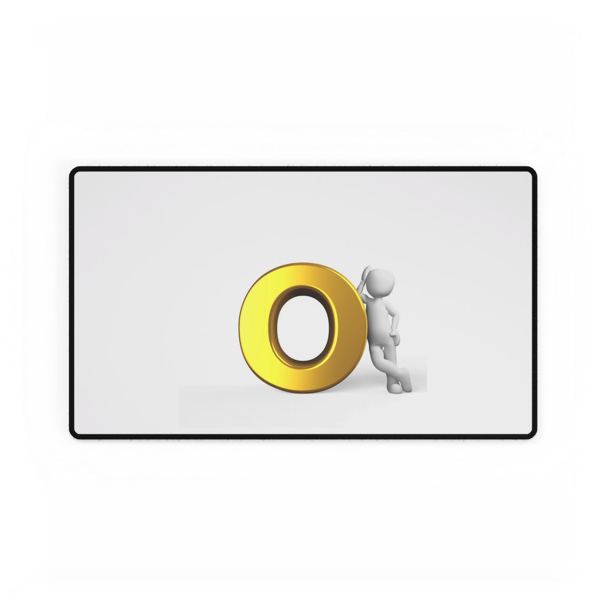 3D Gold Letter O with Figure Desk Mat | Large Mousepad Office Desk Pad