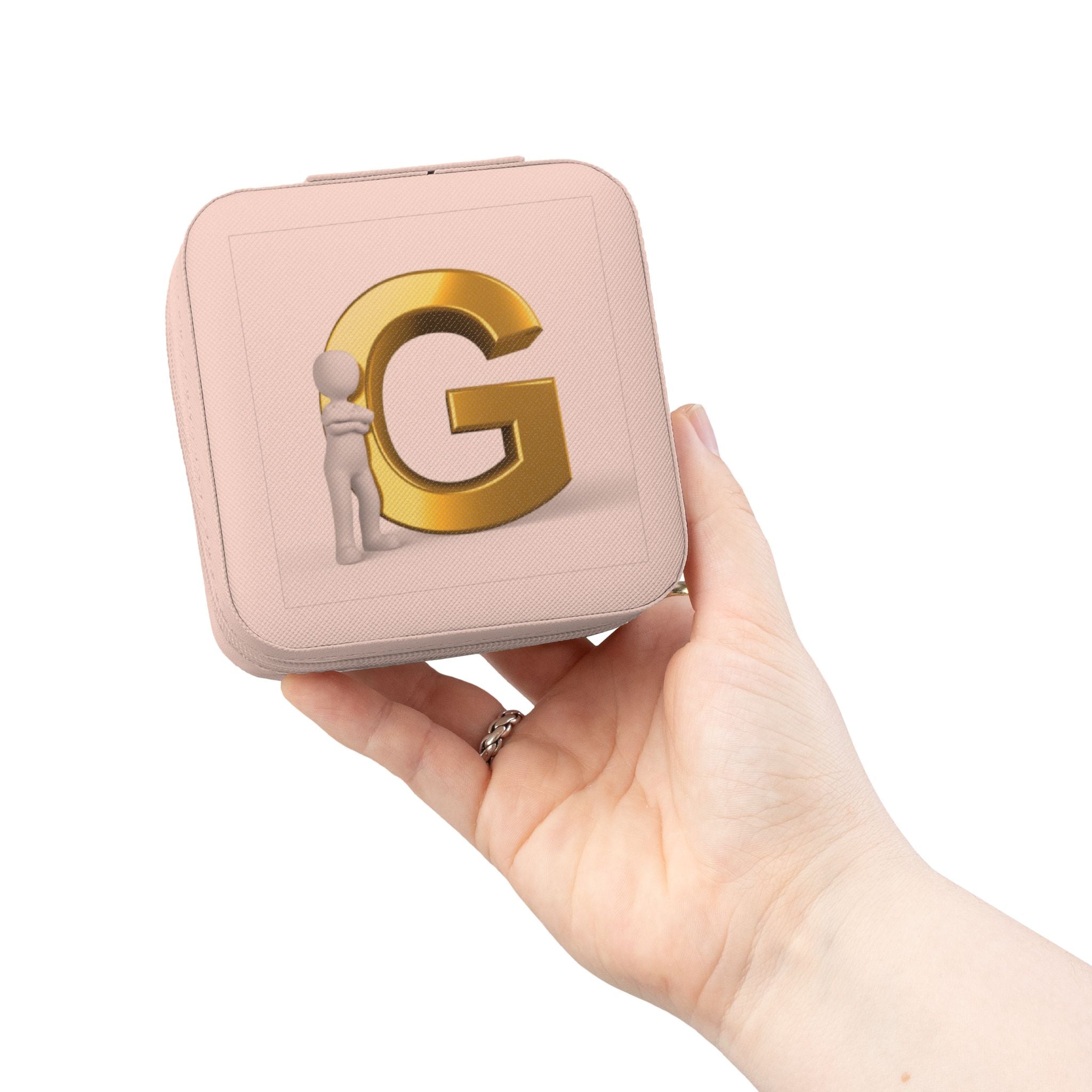 Étui de voyage compact personnalisé pour bijoux avec monogramme en forme de lettre G dorée