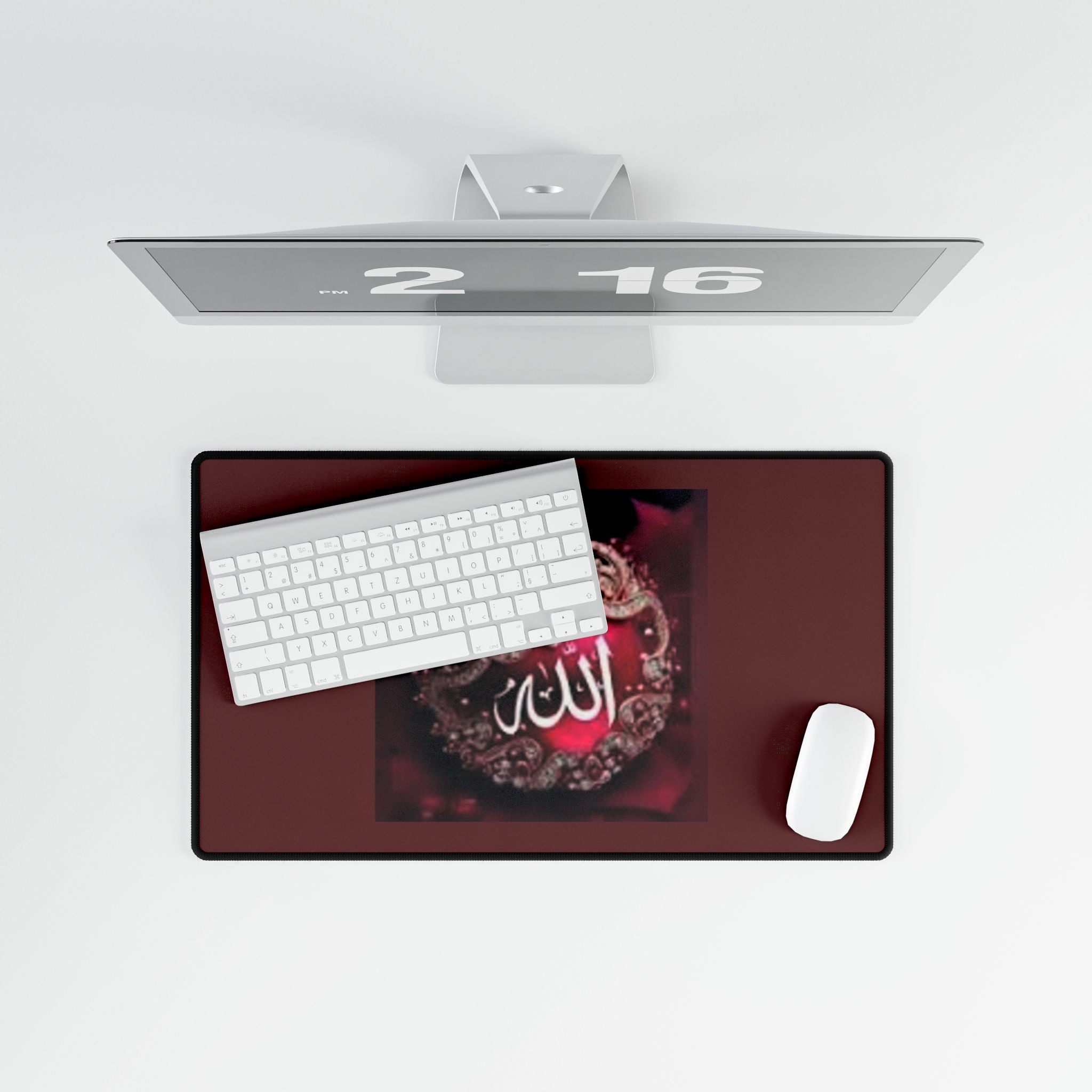 Arabic Calligraphy Allah Desk Mat | Red Jewel Islamic Prayer Mat