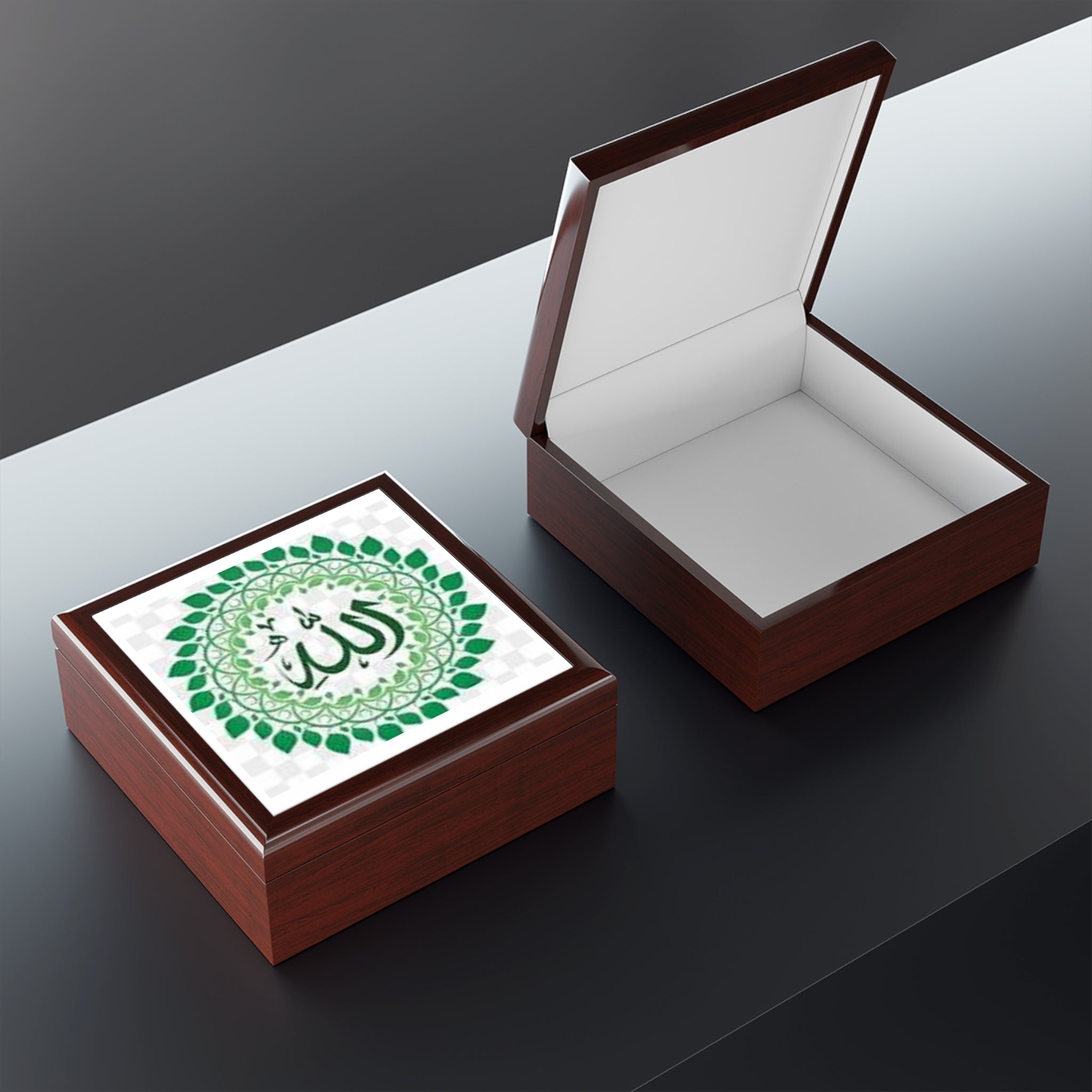 Allah Calligraphy Jewelry Box | Islamic Leaf Mandala Trinket Box