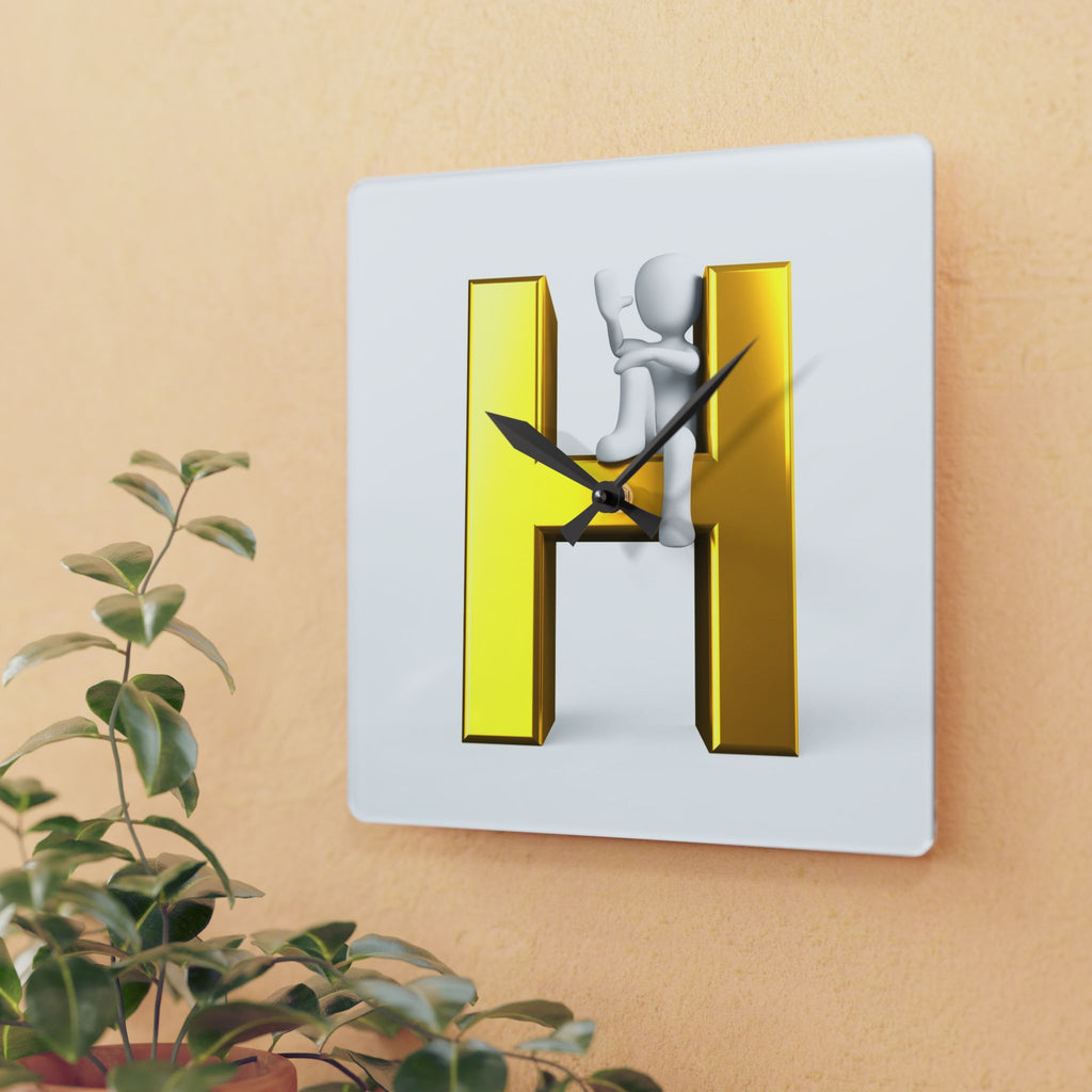 Gold 3D Letter H Clock Acrylic Wall Clock | Initial H Decor