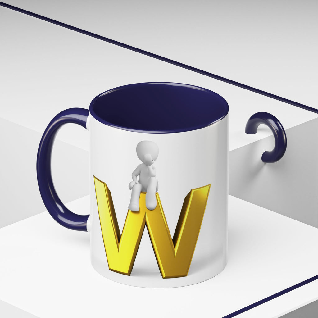 3D Letter W with Sitting Figure Mug | Accent Coffee Mug