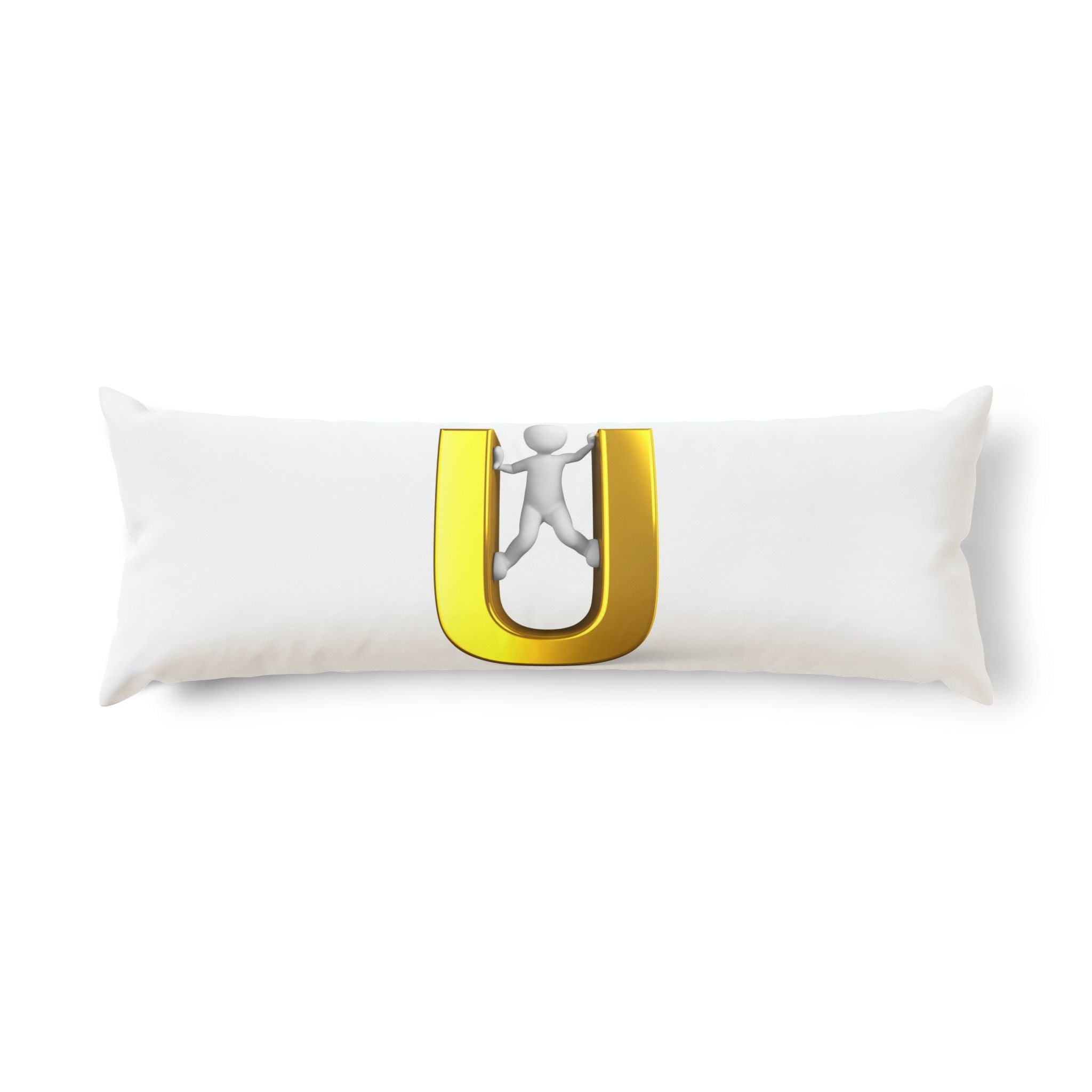 3D Gold Letter U with Figure Body Pillow | Alphabet Initial Decorative Pillow