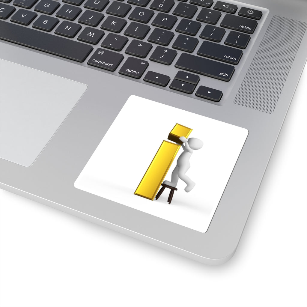 3D Stick Figure Holding Gold Letter i Sticker | Kiss-Cut Sticker