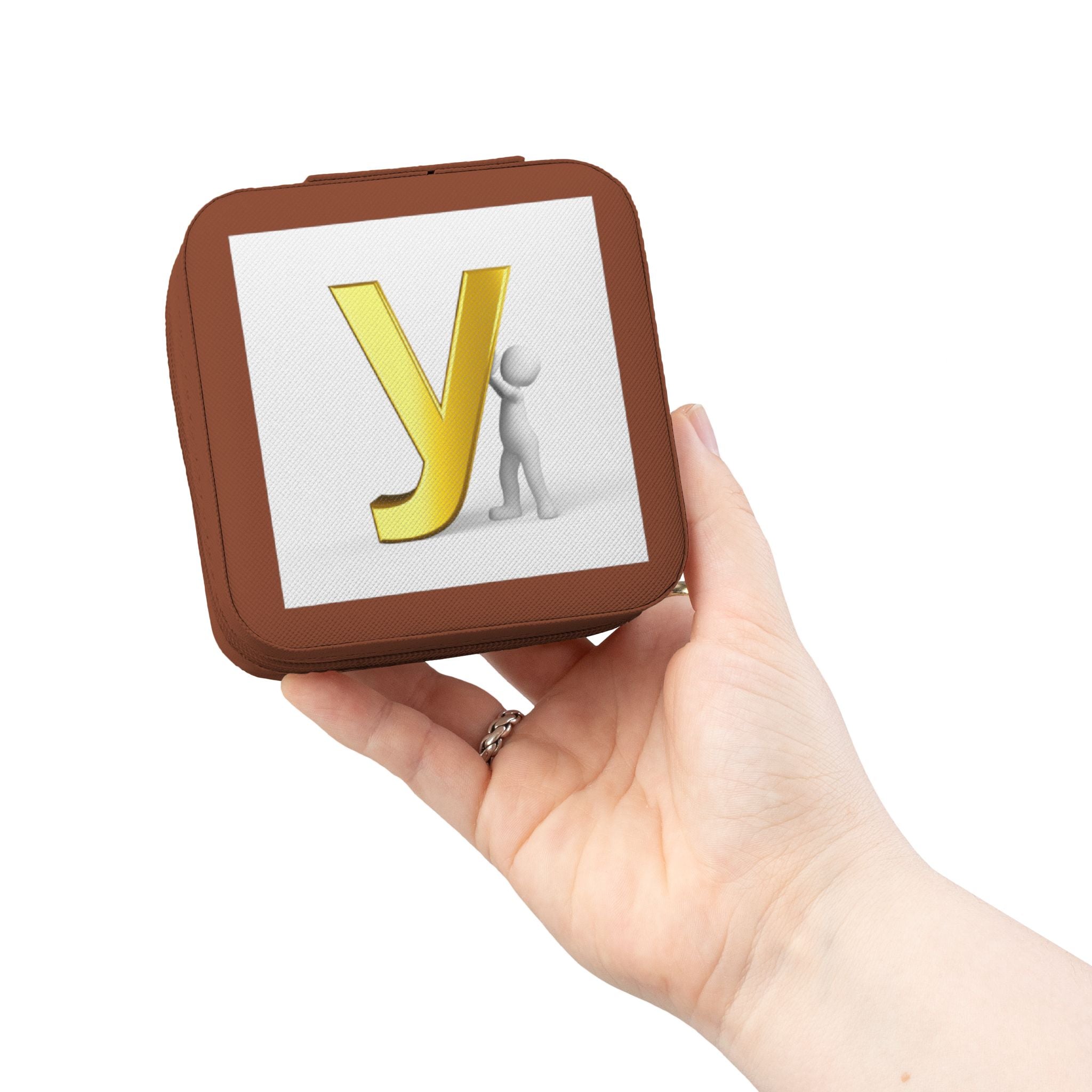 Trousse de voyage pour bijoux avec monogramme lettre Y dorée | Organisateur compact pour colliers et bagues