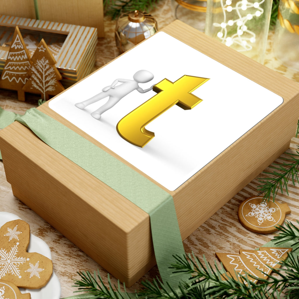 3D Gold Letter T with Figure sticker | Kiss-Cut Sticker