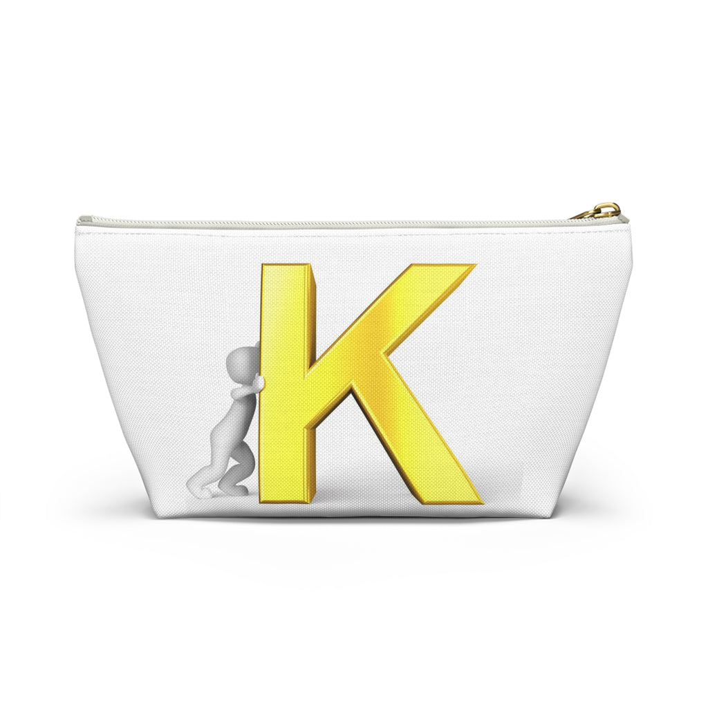 Yellow Letter K Monogram Accessory Pouch | Initial K Makeup Bag
