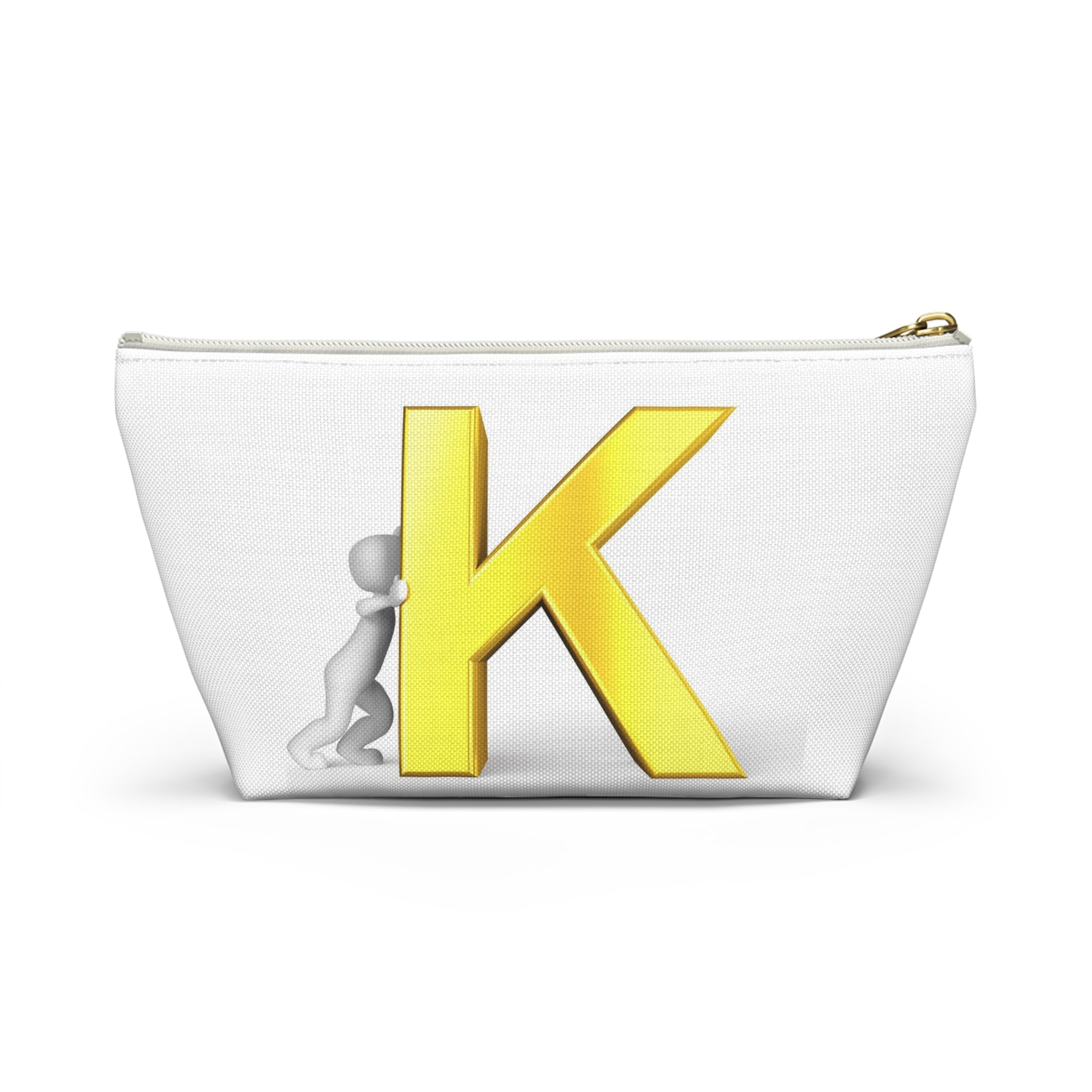 Yellow Letter K Monogram Accessory Pouch | Initial K Makeup Bag