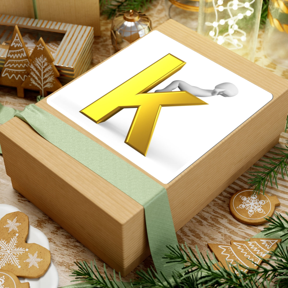 Gold Letter K with 3D Figure Sticker | Kiss-Cut Sticker