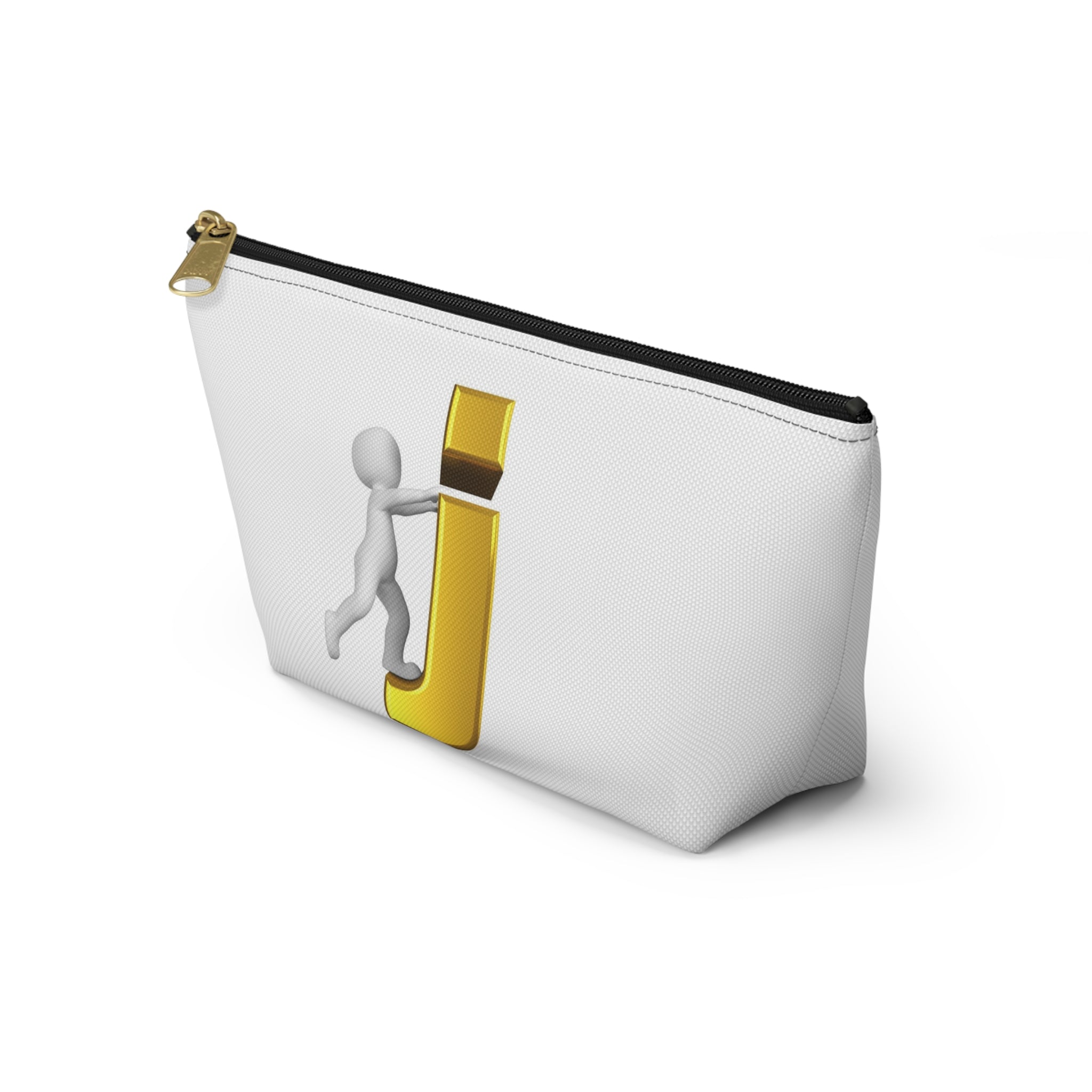 Stick Figure Pushing Gold Letter J Accessory Pouch