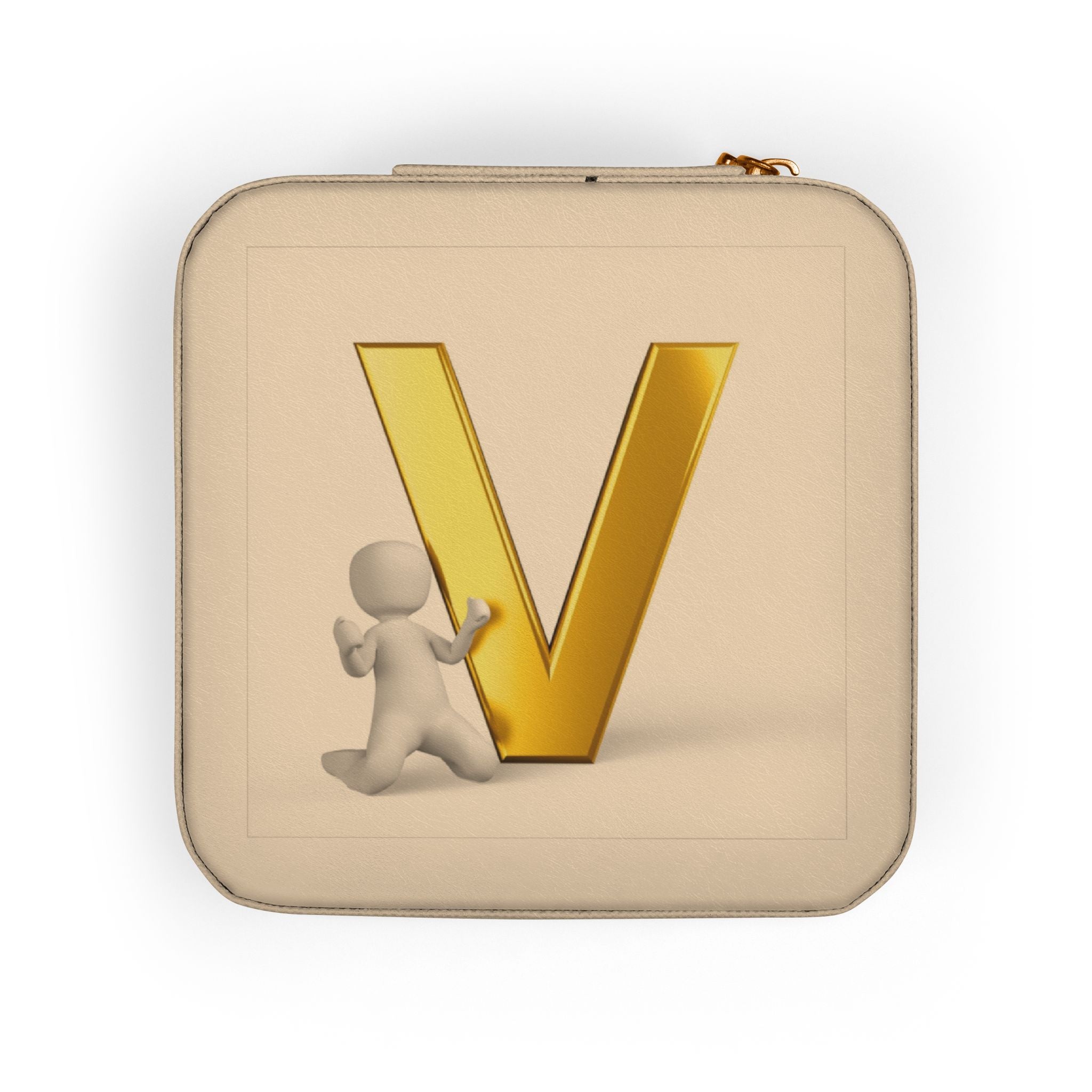 Gold Letter V Monogram Jewelry Travel Case | Compact Square Organizer