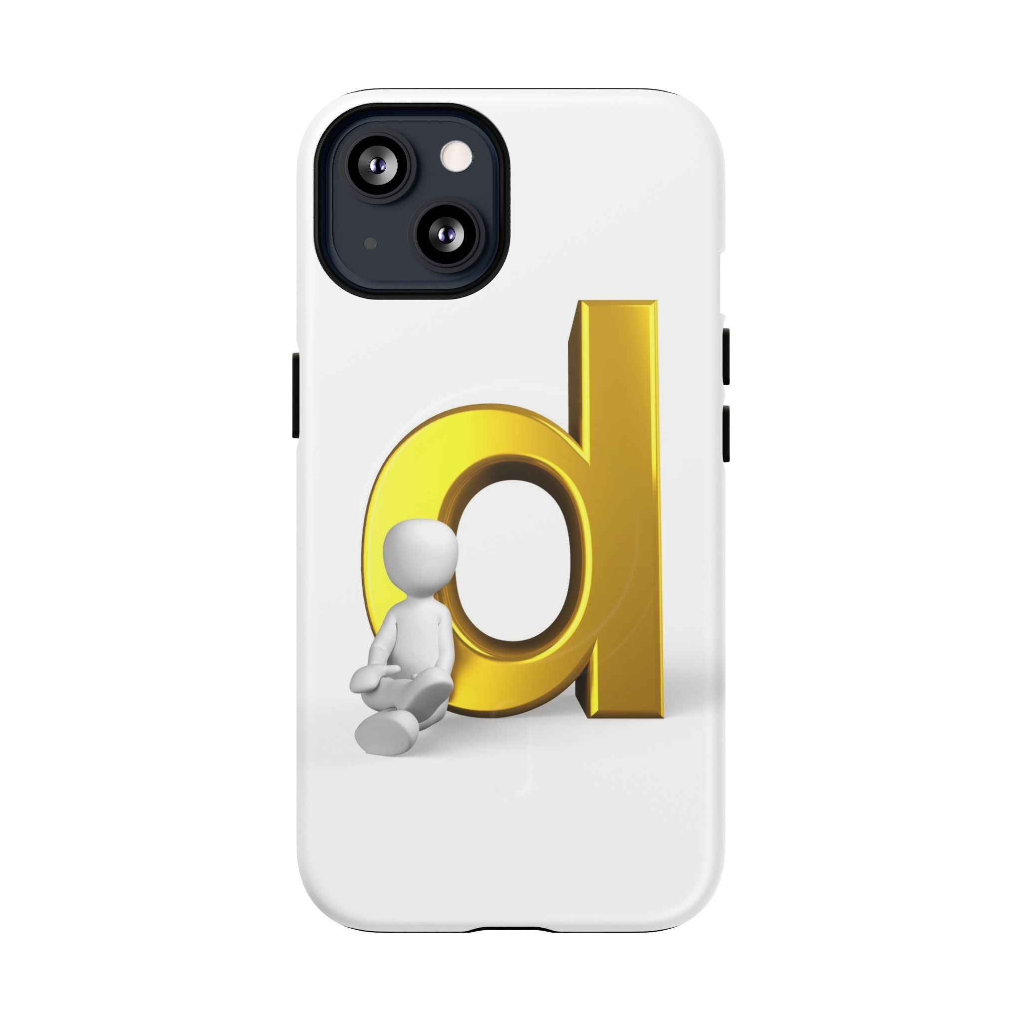 Coque de téléphone Lettre D dorée avec personnage assis | Coque magnétique