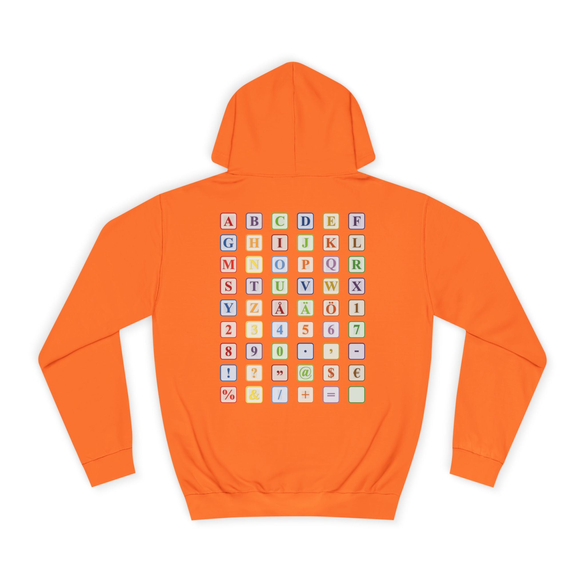Alphabet Blocks Hoodie | Colorful Letter Grid, Back & Front Print