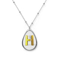 Oval Pendant Necklace with Gold Initial H - Personalized Teardrop Locket