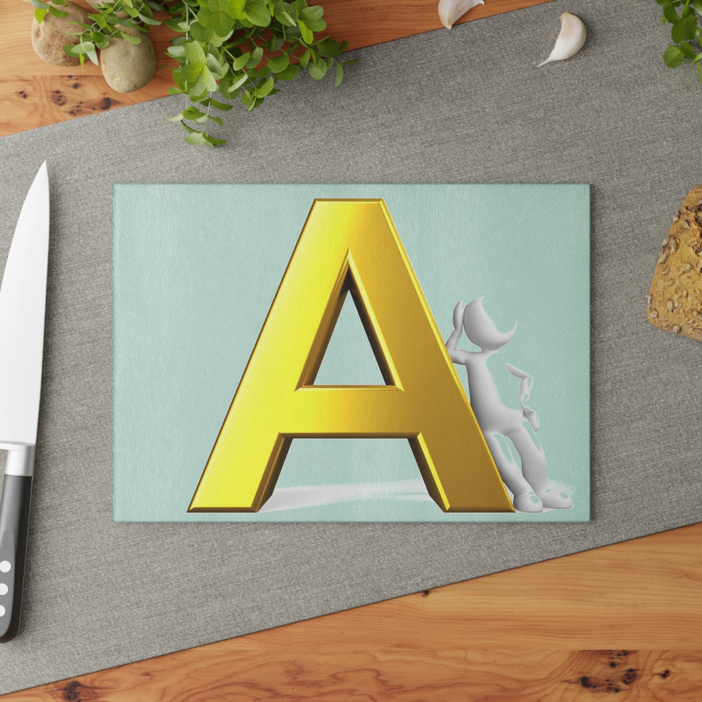 Gold Letter A Glass Cutting Board | Monogram Initial Kitchen Decor