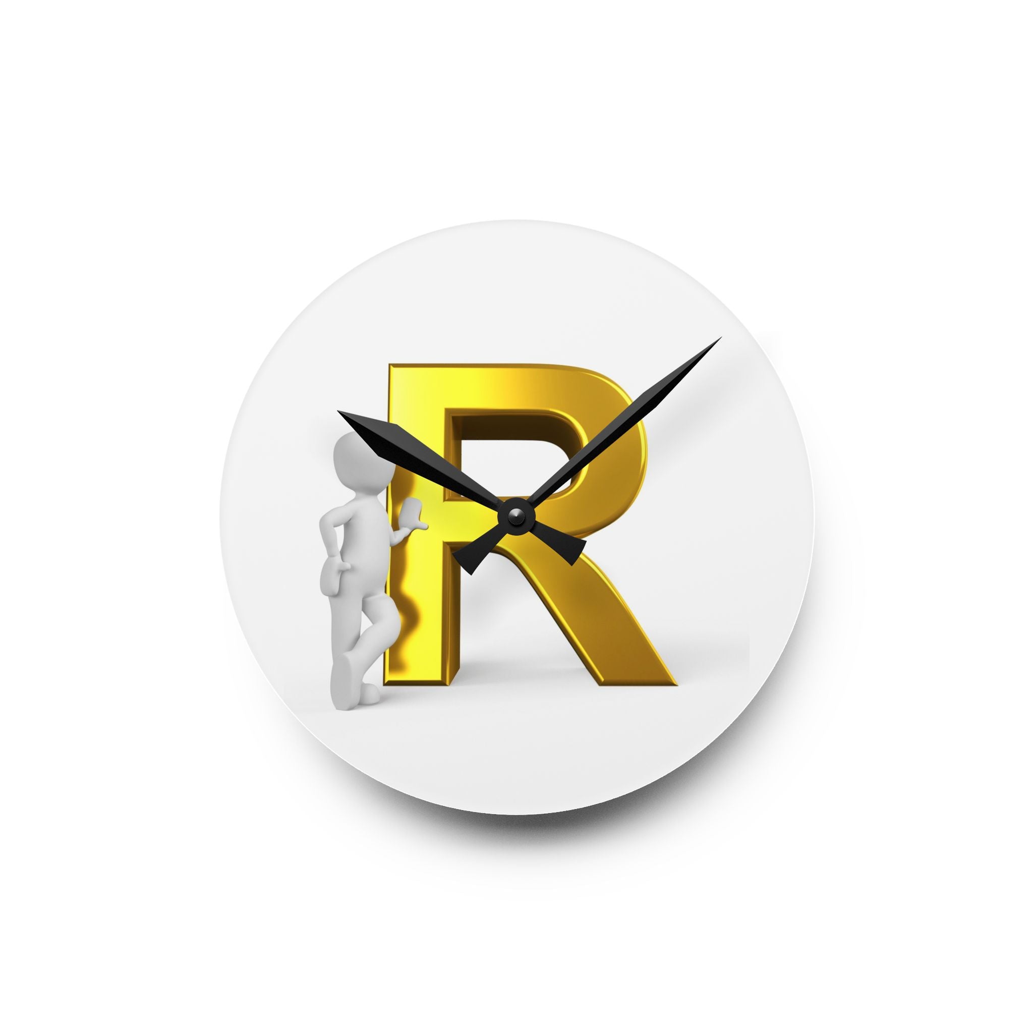 Gold Letter R Monogram Acrylic Wall Clock | Initial R Decor