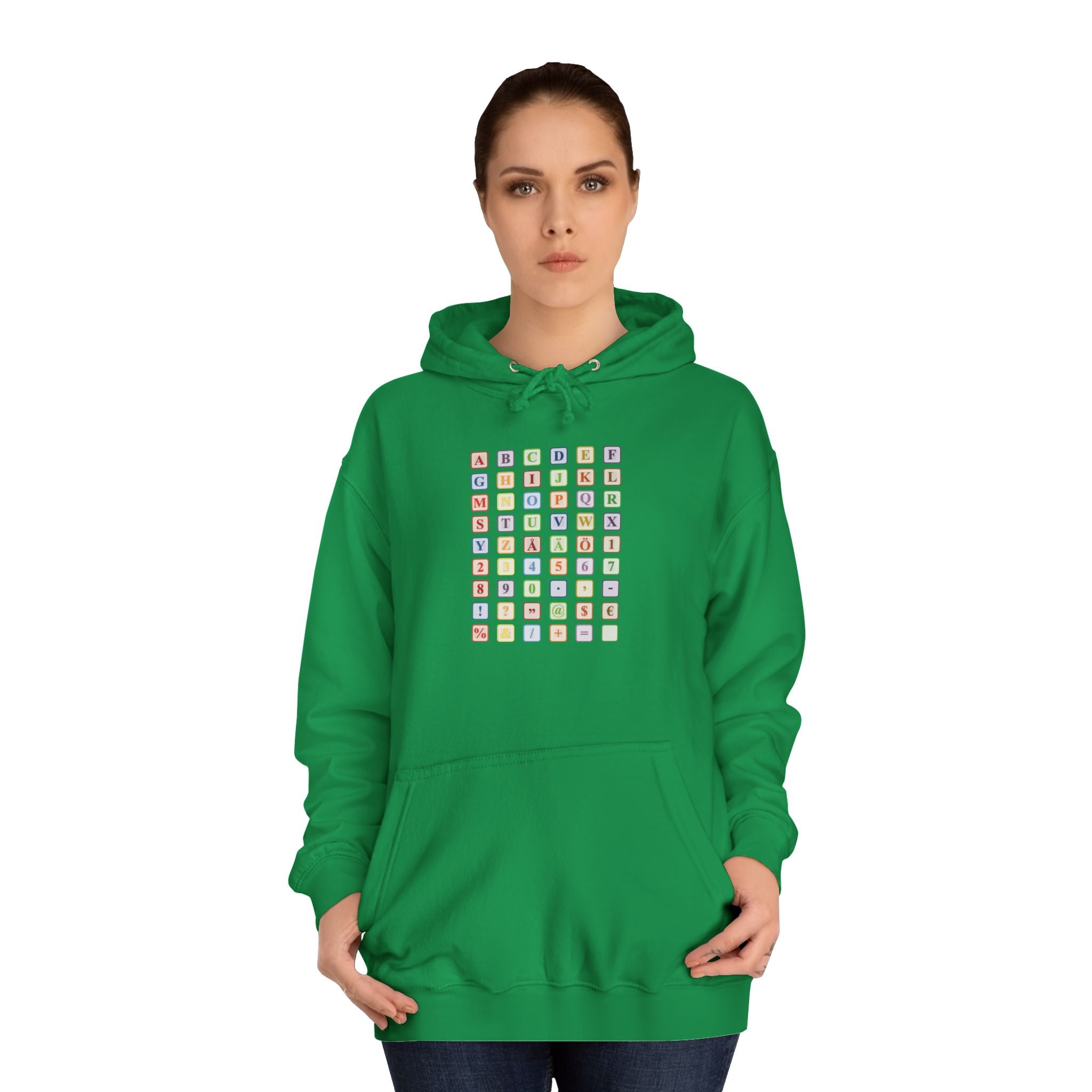 Alphabet Blocks Hoodie | Colorful Letter Grid, Back & Front Print