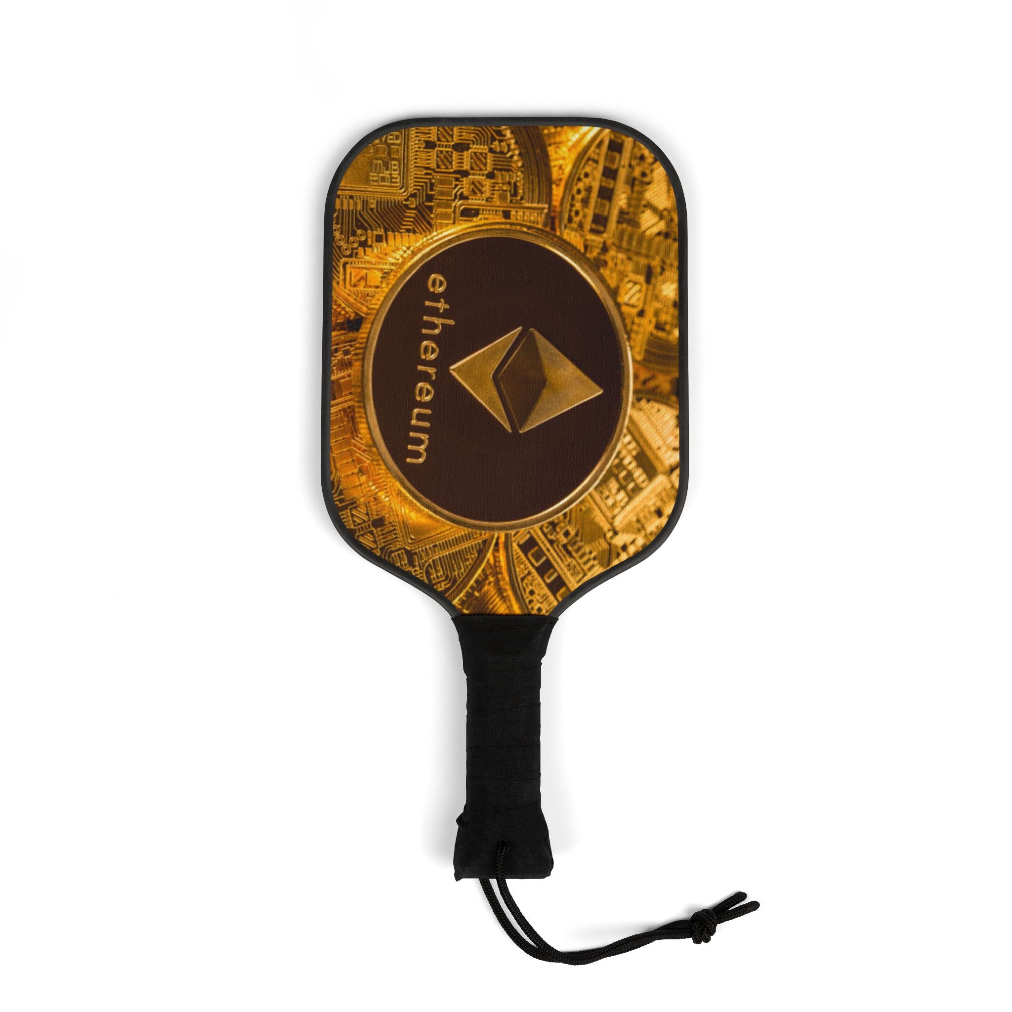 Ethereum Crypto Coin Pickleball Paddle | Bitcoin Gold Circuit Design