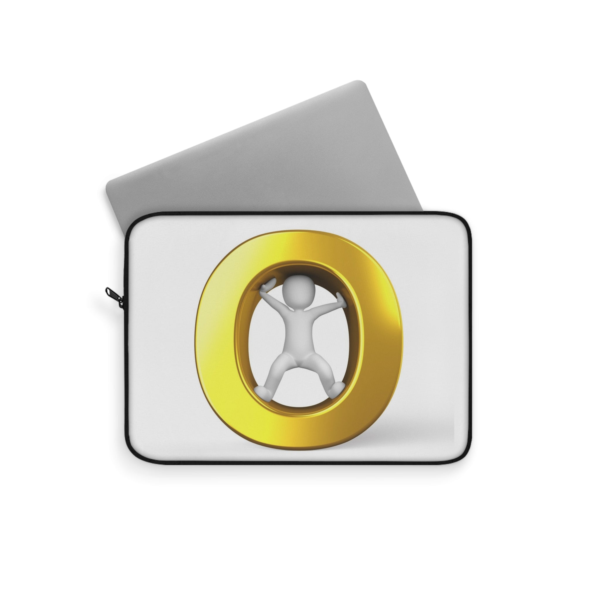 3D Figure Inside Gold Letter O Laptop Sleeve | Minimal Geometric Tech Case