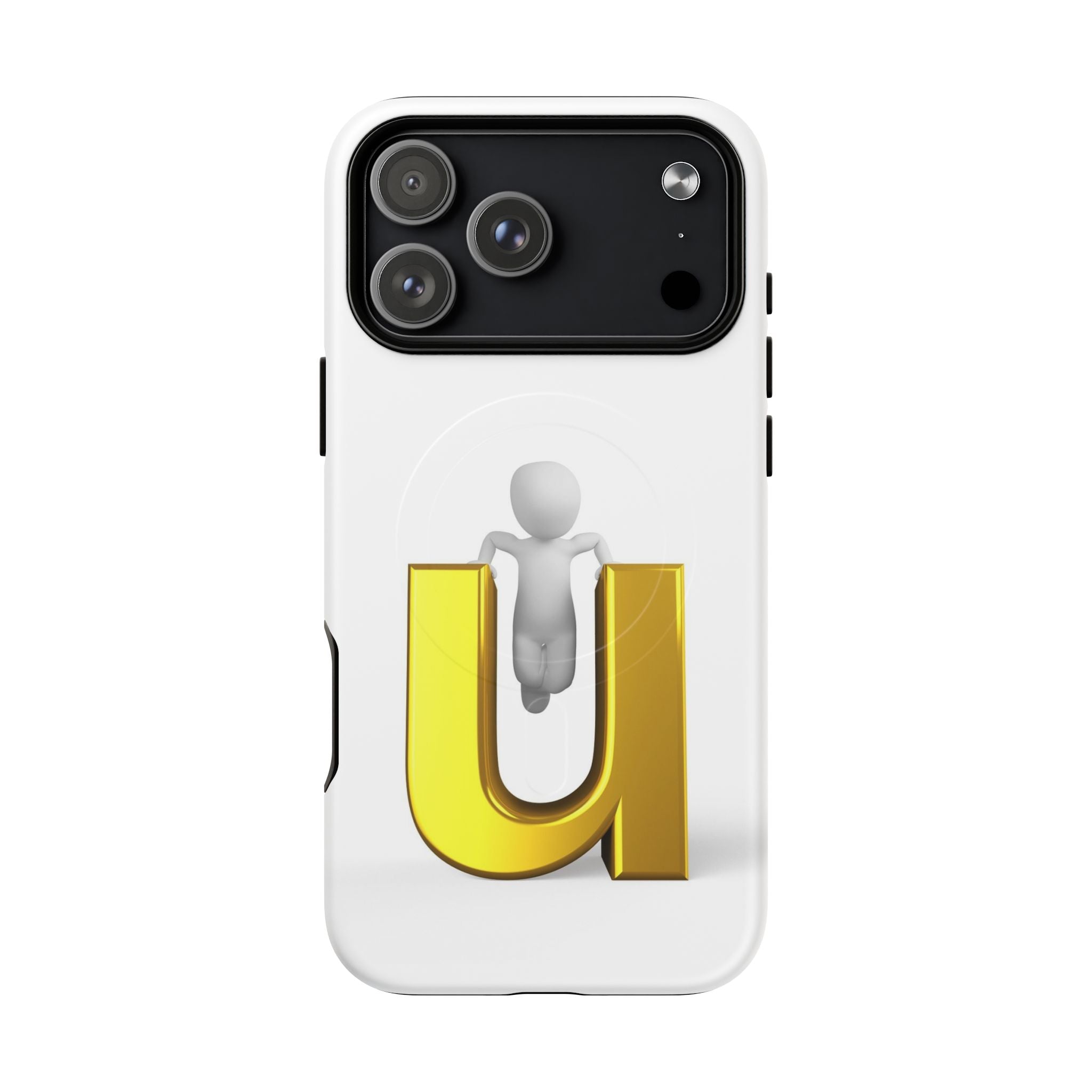 Coque de téléphone 3D Personnage avec Lettre U Dorée | Coque Magnétique Robuste