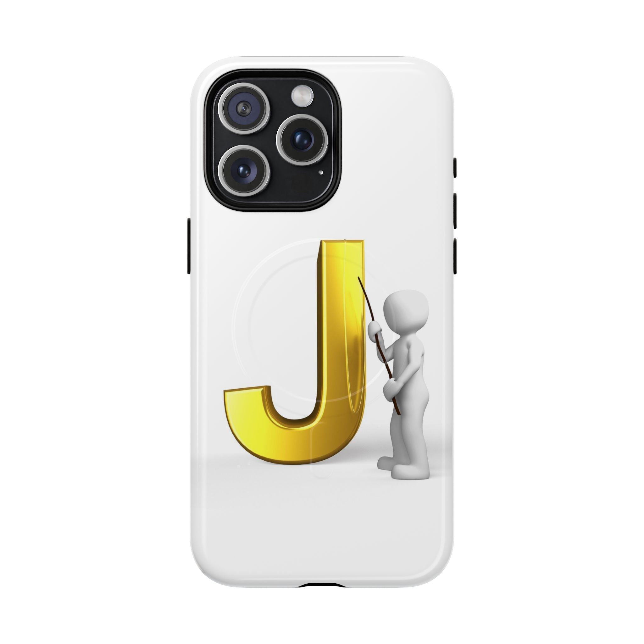 Coque de téléphone aimantée résistante dorée avec lettre J et figure de peintre