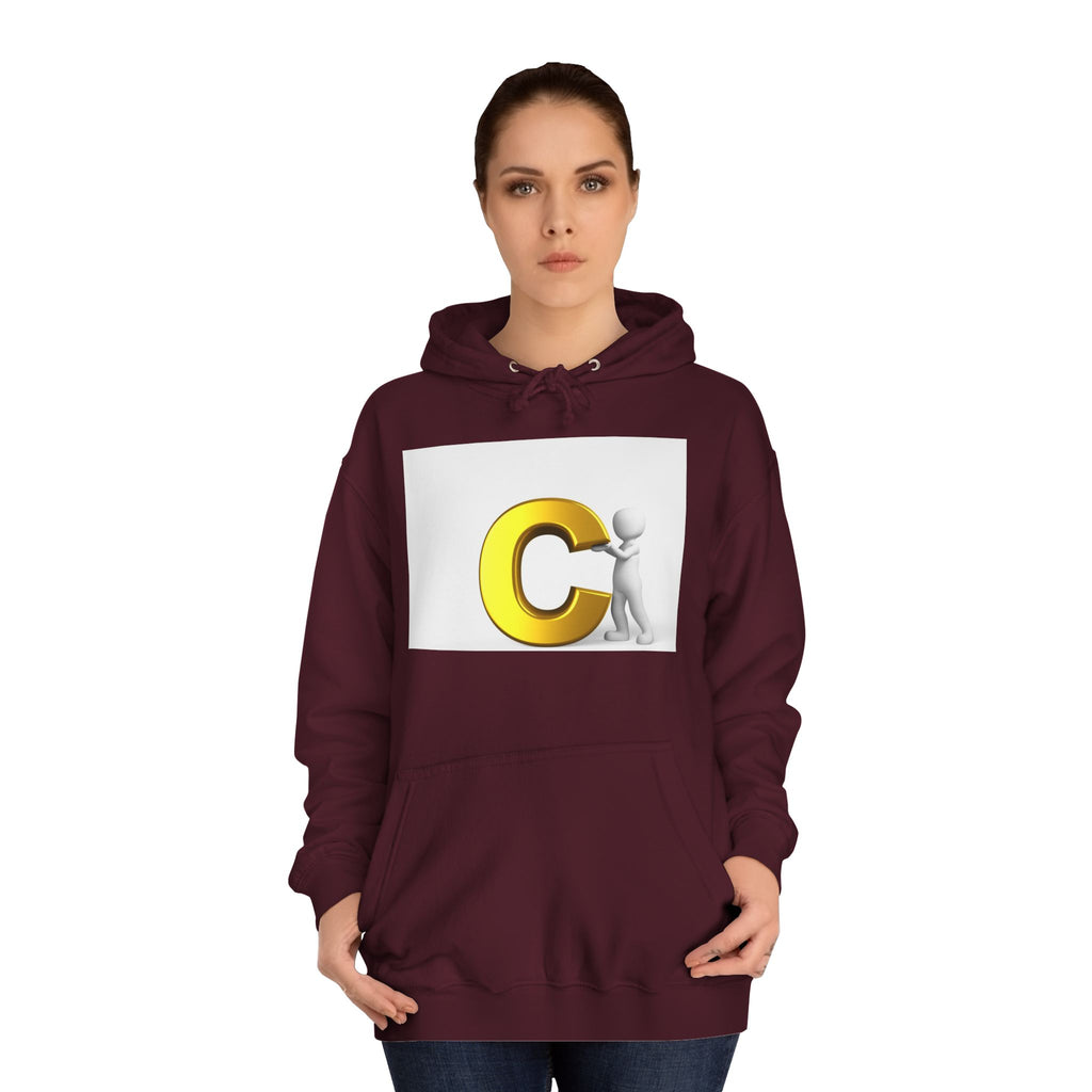3D Yellow Letter C with Character Hoodie | Initial Monogram Sweatshirt
