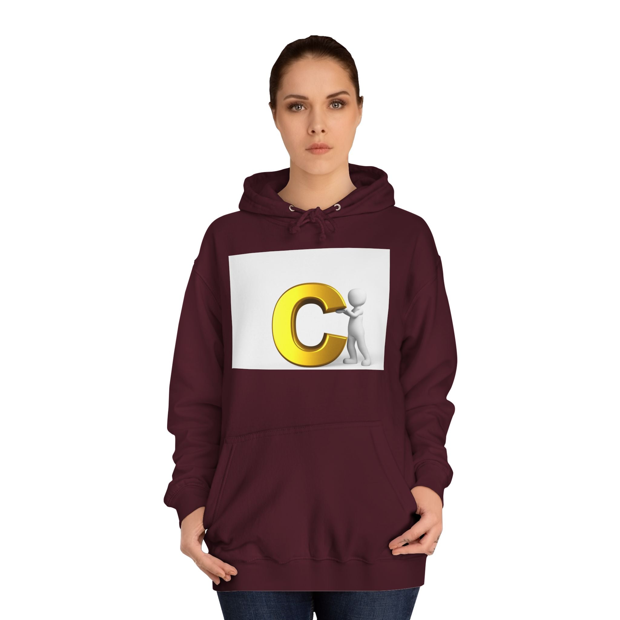 3D Yellow Letter C with Character Hoodie | Initial Monogram Sweatshirt