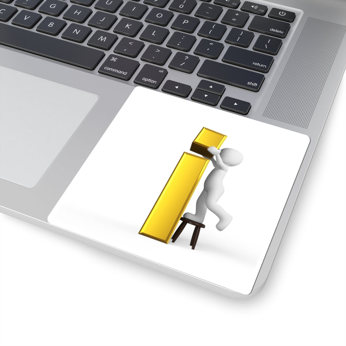 3D Stick Figure Holding Gold Letter i Sticker | Kiss-Cut Sticker