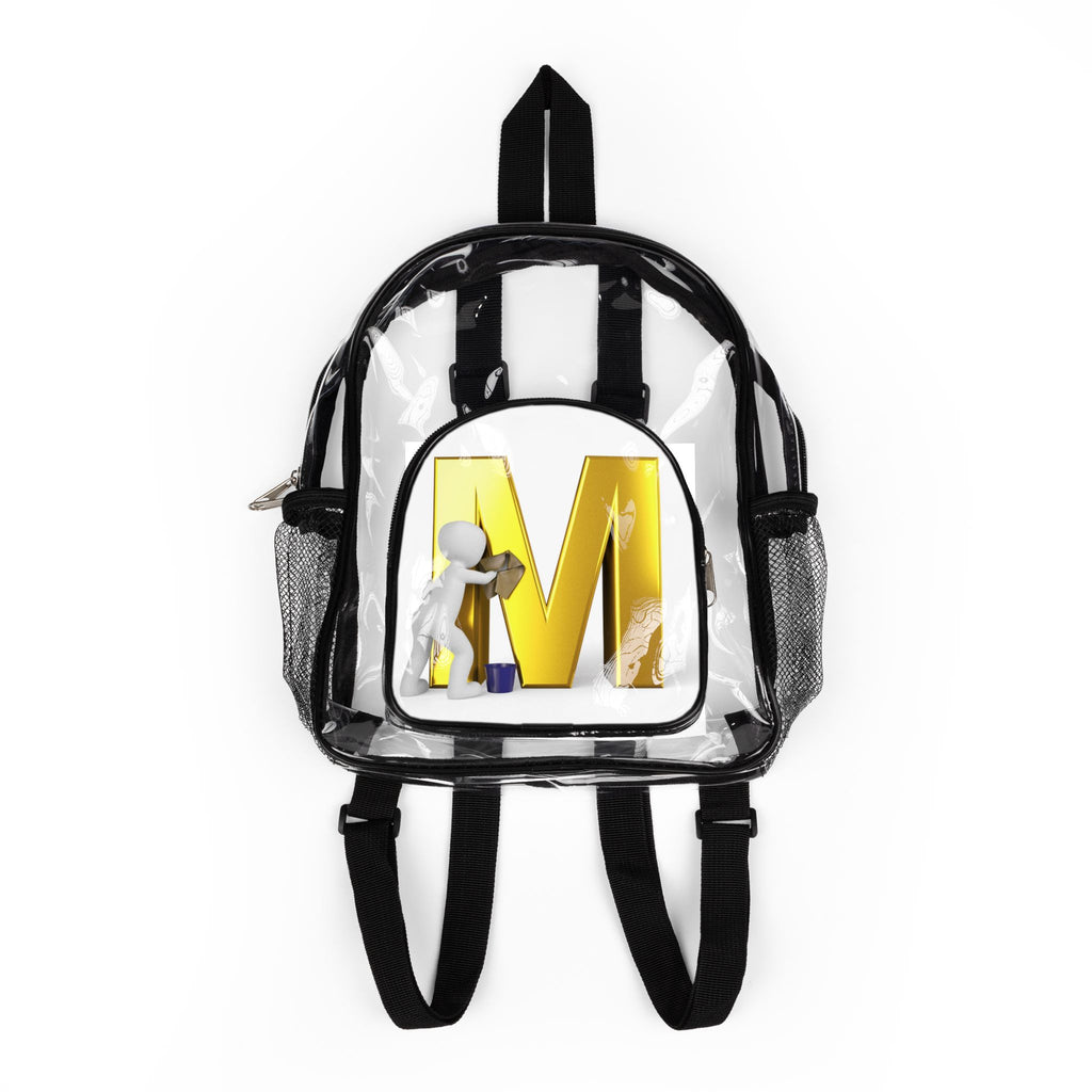 Gold Letter M Design Clear Stadium Backpack | Transparent School Bag