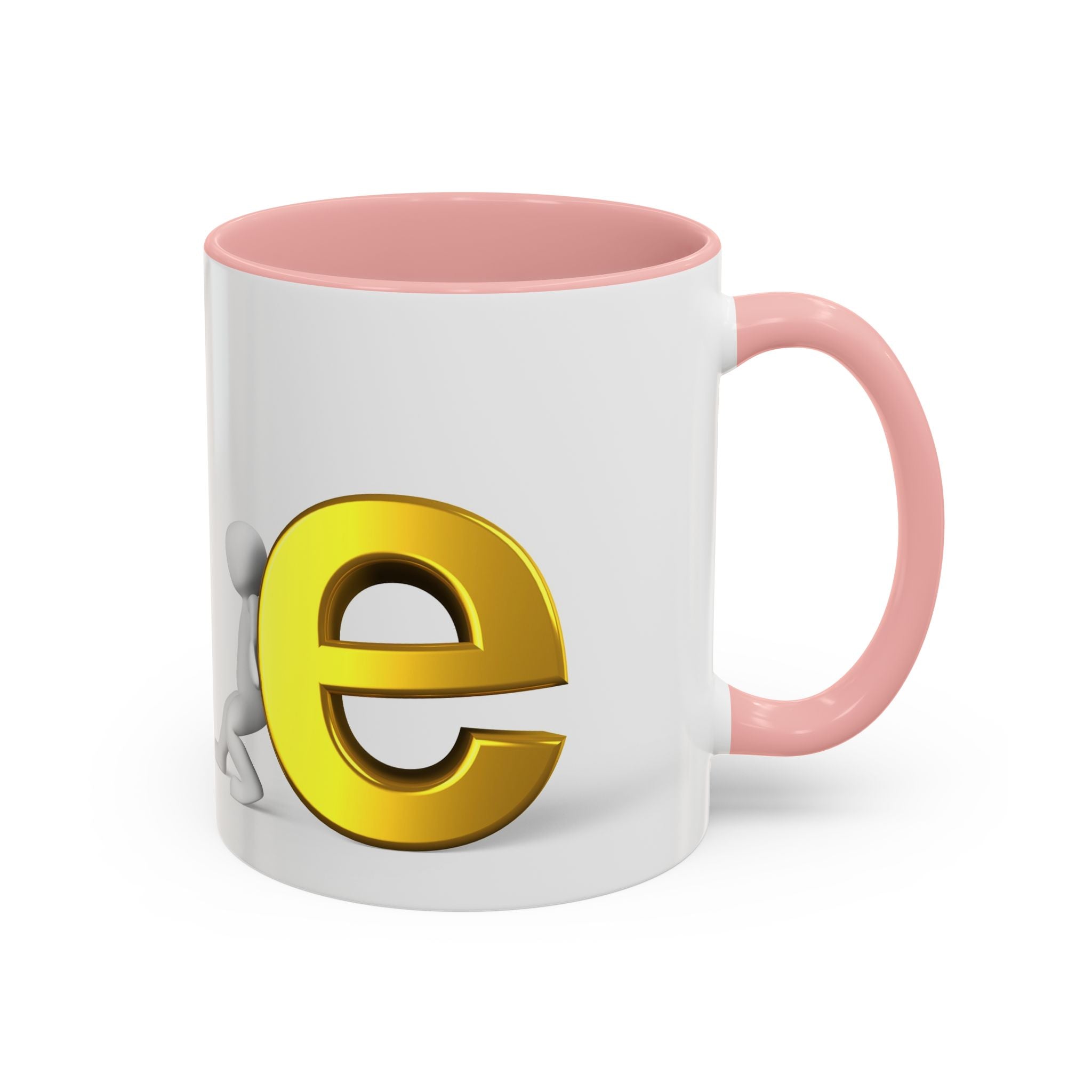 3D Stick Figure Pushing Gold Letter e Accent Coffee Mug | Black Handle, Interior