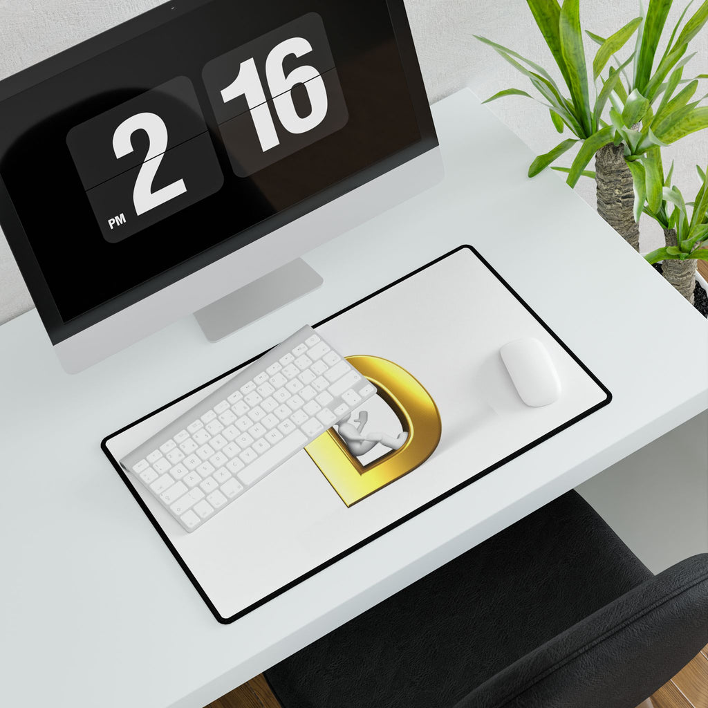 Gold Letter D with Sitting Figure Desk Mat | Monogram Initial Mousepad