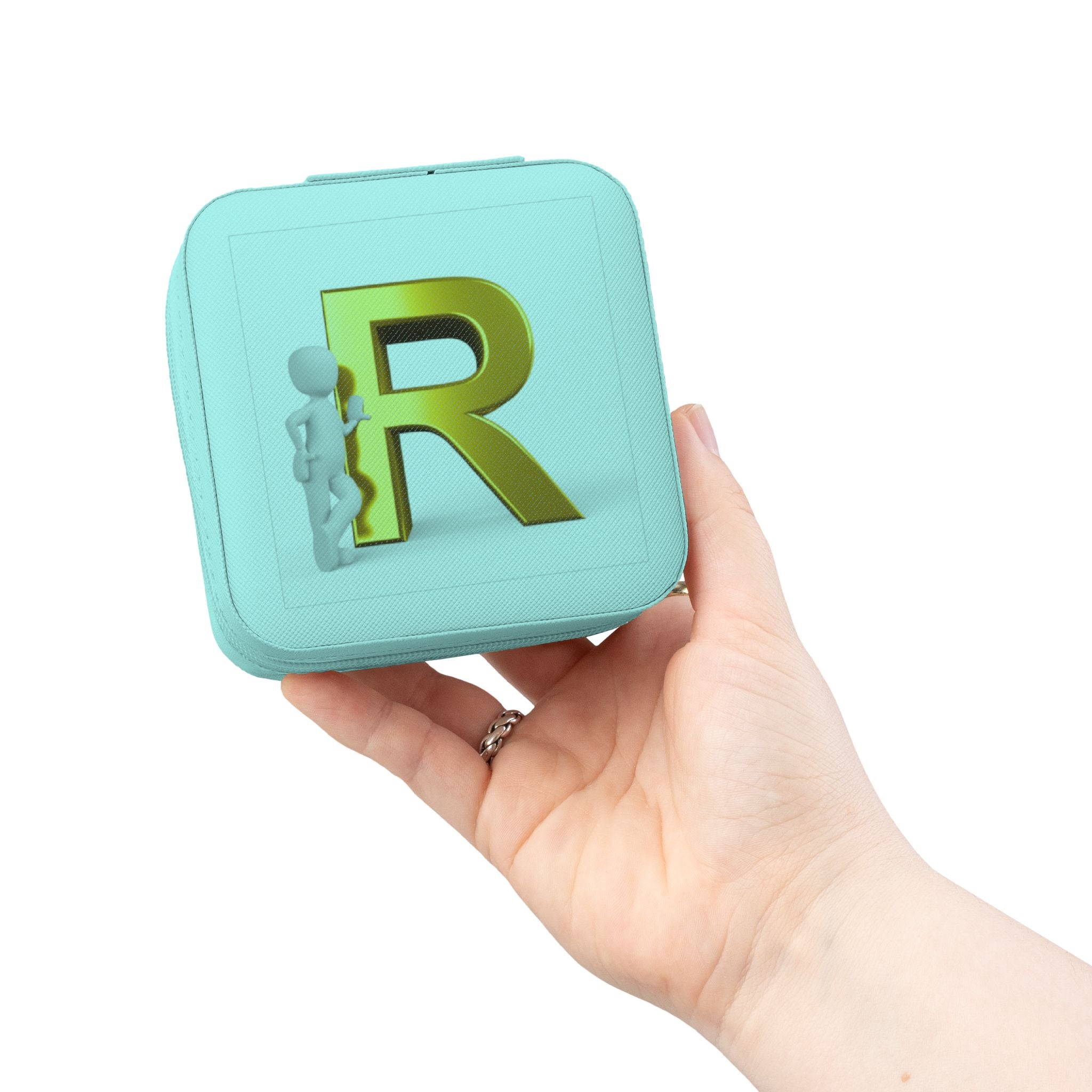Étui de voyage compact rose pour bijoux | Monogramme initial R doré