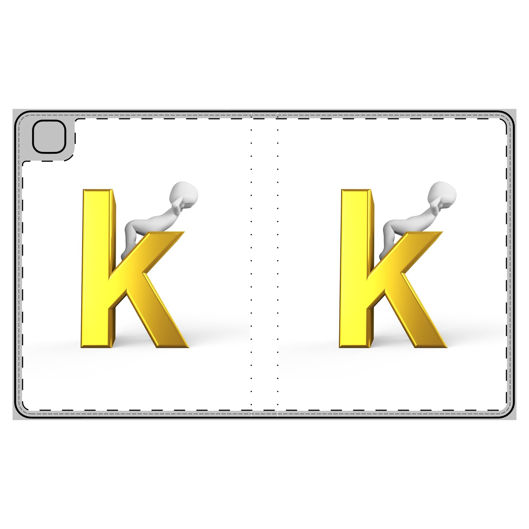 Yellow 3D Letter K Character Tablet Folio Case | Alphabet Initial K
