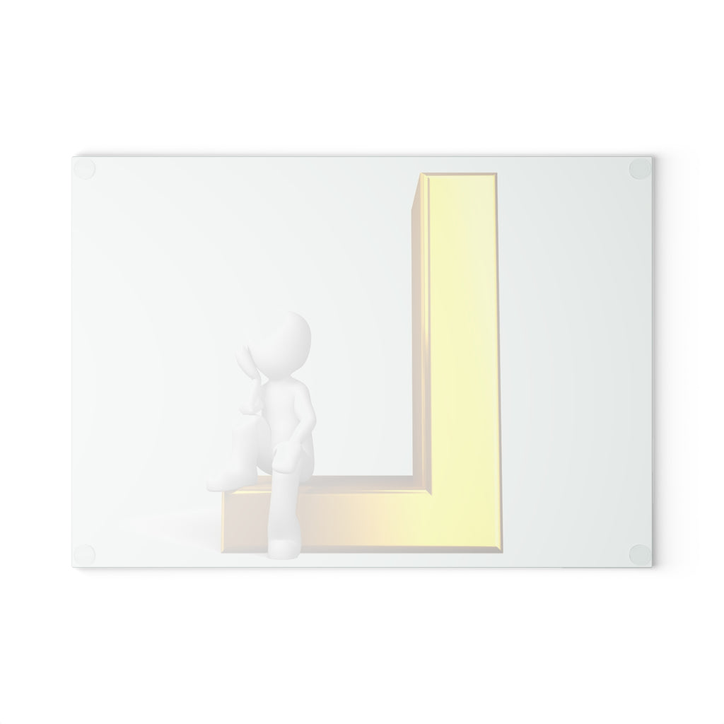Gold Letter L with Sitting Figure Glass Cutting Board | Monogram Initial Kitchen Decor