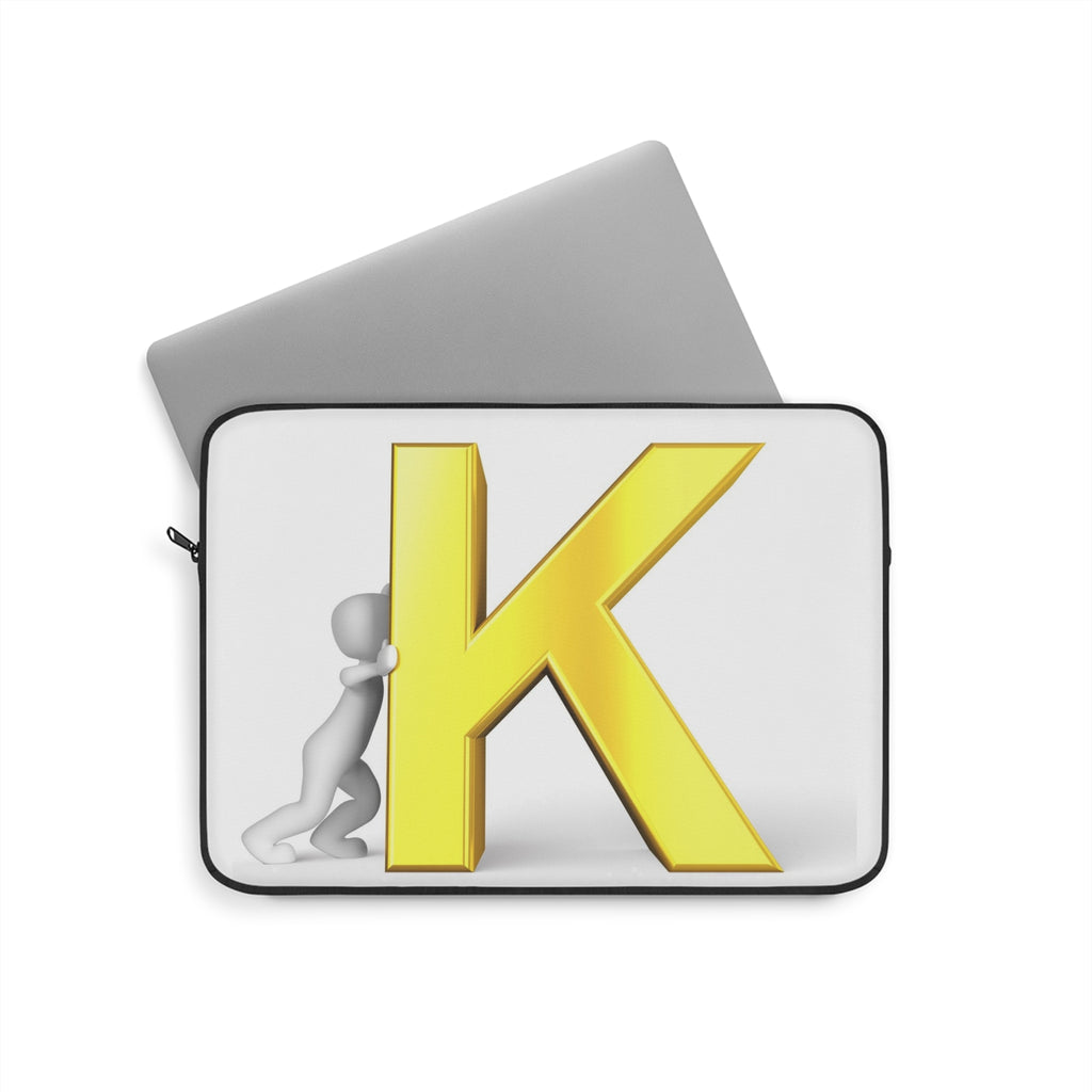 Yellow 3D Letter K with Figure Laptop Sleeve | Initial Monogram
