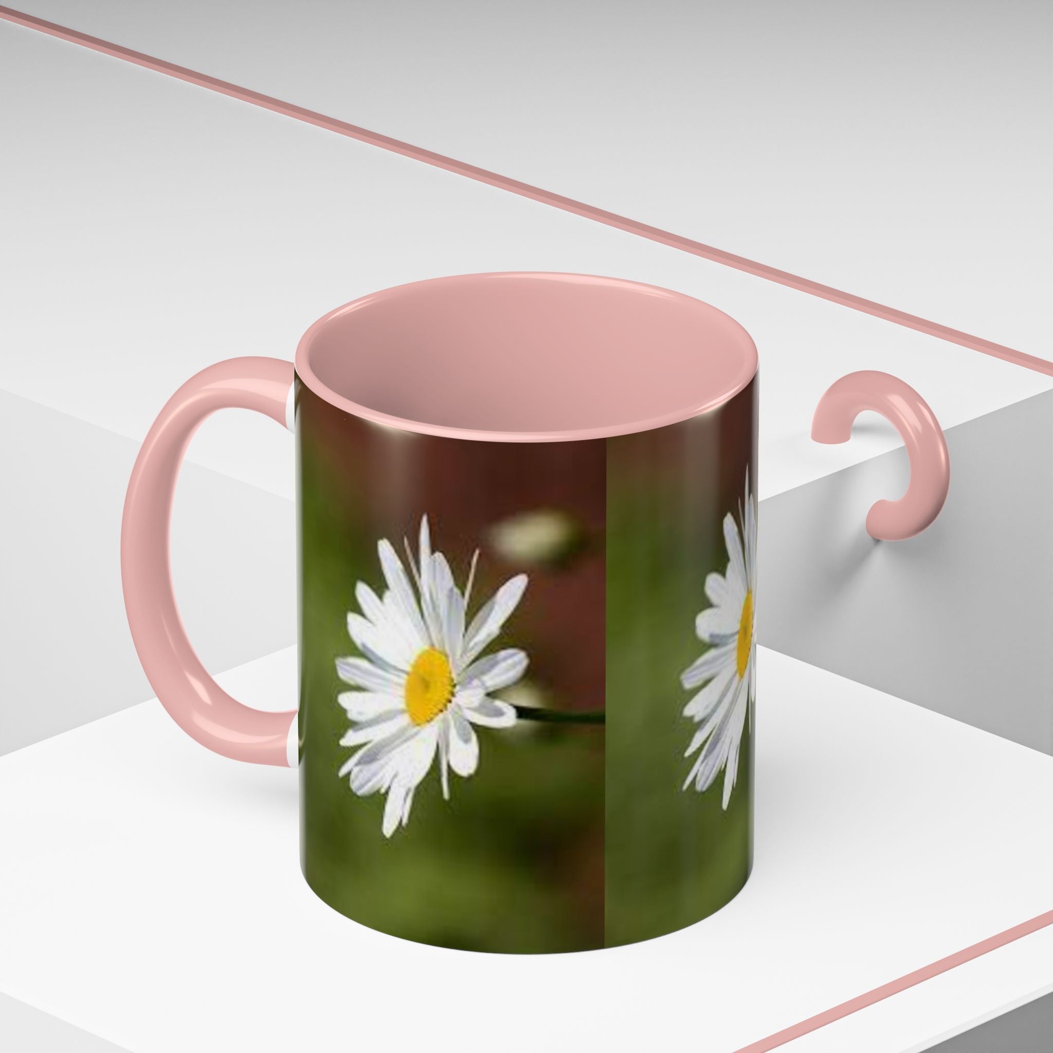 White Daisy Floral Accent Mug | 11oz or 15oz Ceramic