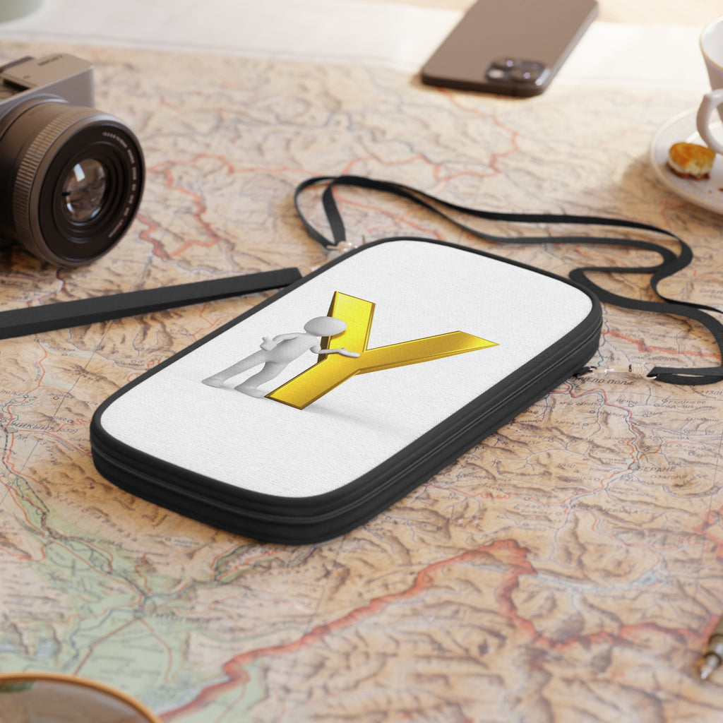 3D Stick Figure with Gold Letter Y Passport Wallet | Travel Document Organizer