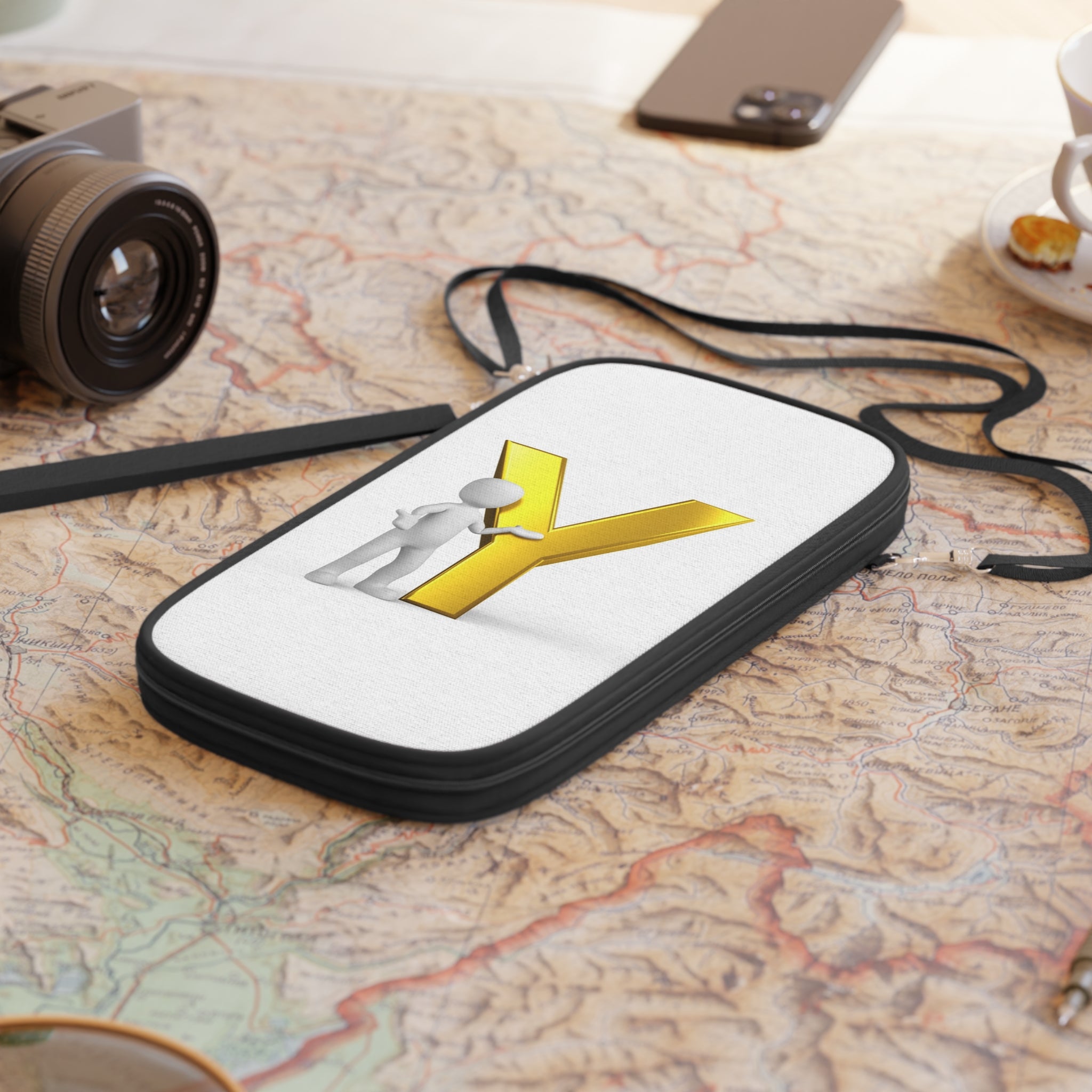 3D Stick Figure with Gold Letter Y Passport Wallet | Travel Document Organizer
