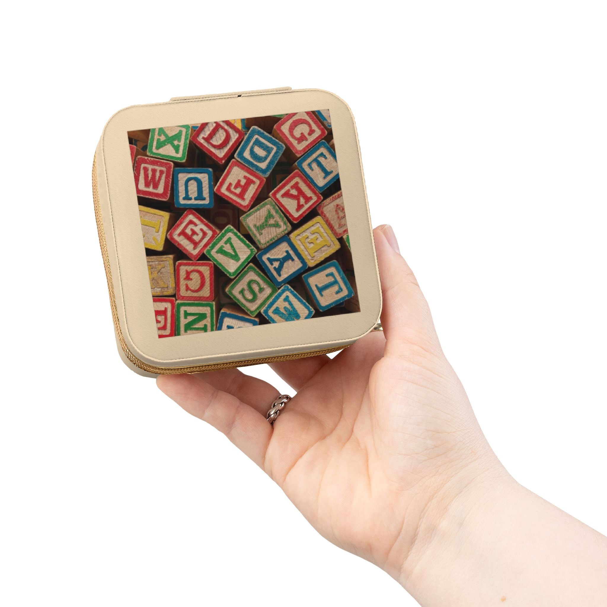 Boîte à bijoux de voyage Alphabet Baby Blocks | Organisateur compact pour bagues et boucles d'oreilles