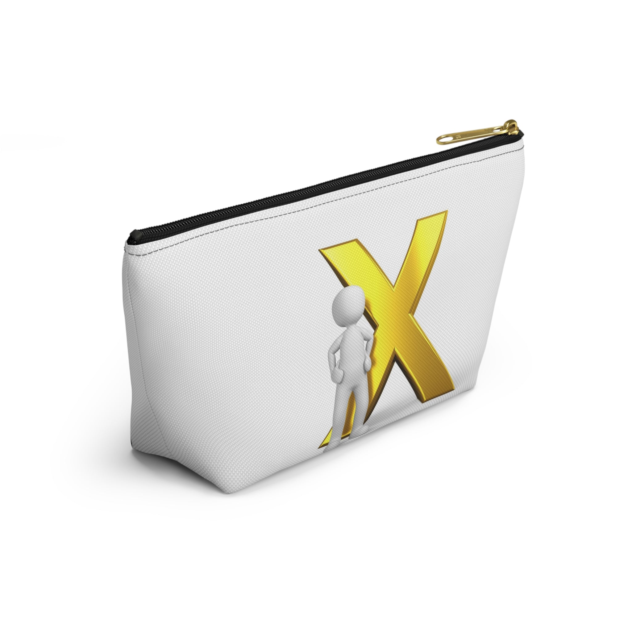 Gold Letter X with Stick Figure Accessory Pouch | T-Bottom Zipper Pouch