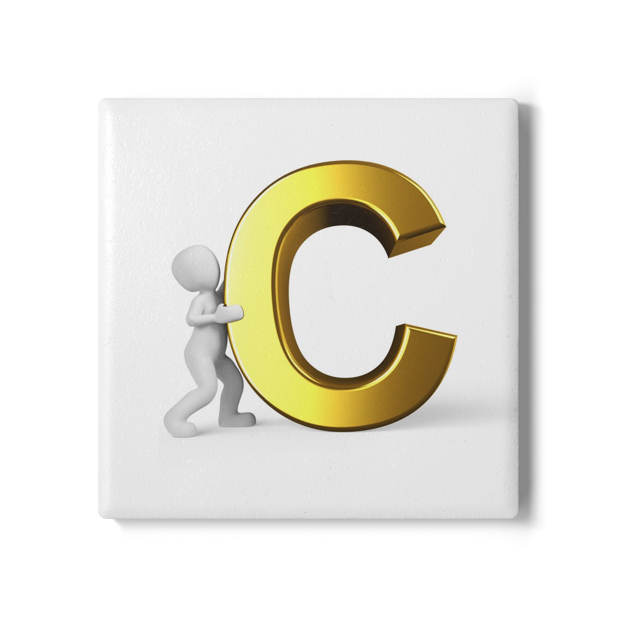 Gold Letter C monogram Ceramic Coaster | Initial coaster, cork backing