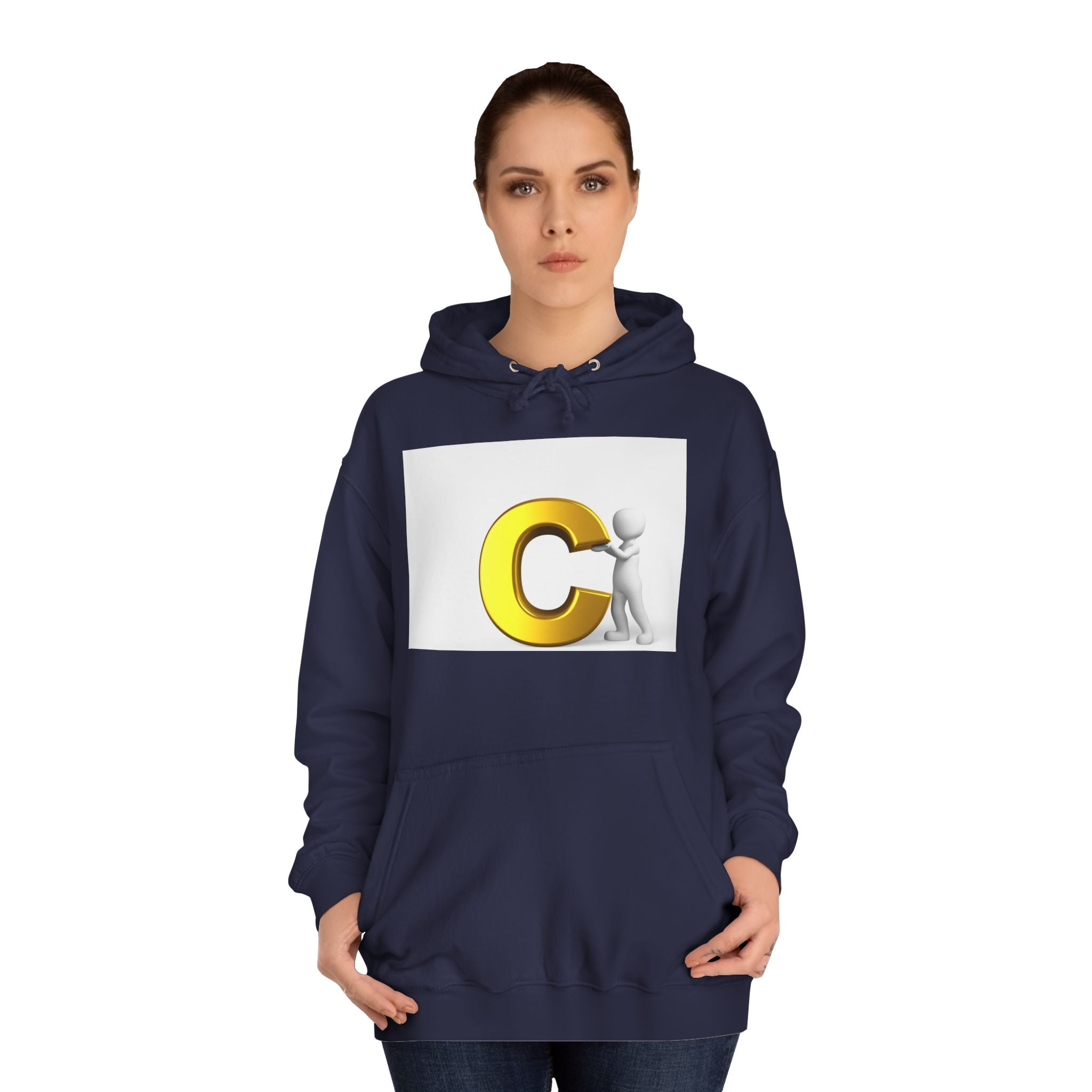 3D Yellow Letter C with Character Hoodie | Initial Monogram Sweatshirt