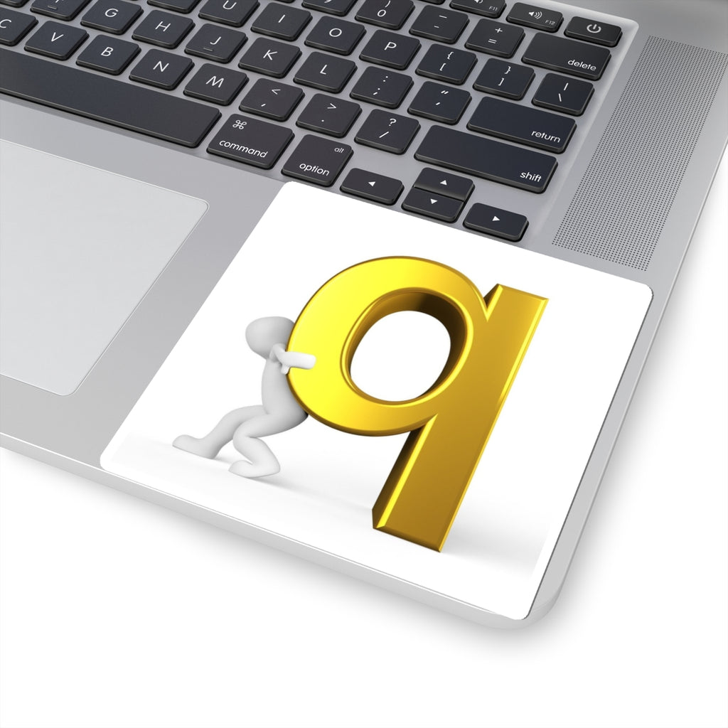 3D Gold Letter a Sticker | Push Character Alphabet Decal, Laptop Sticker